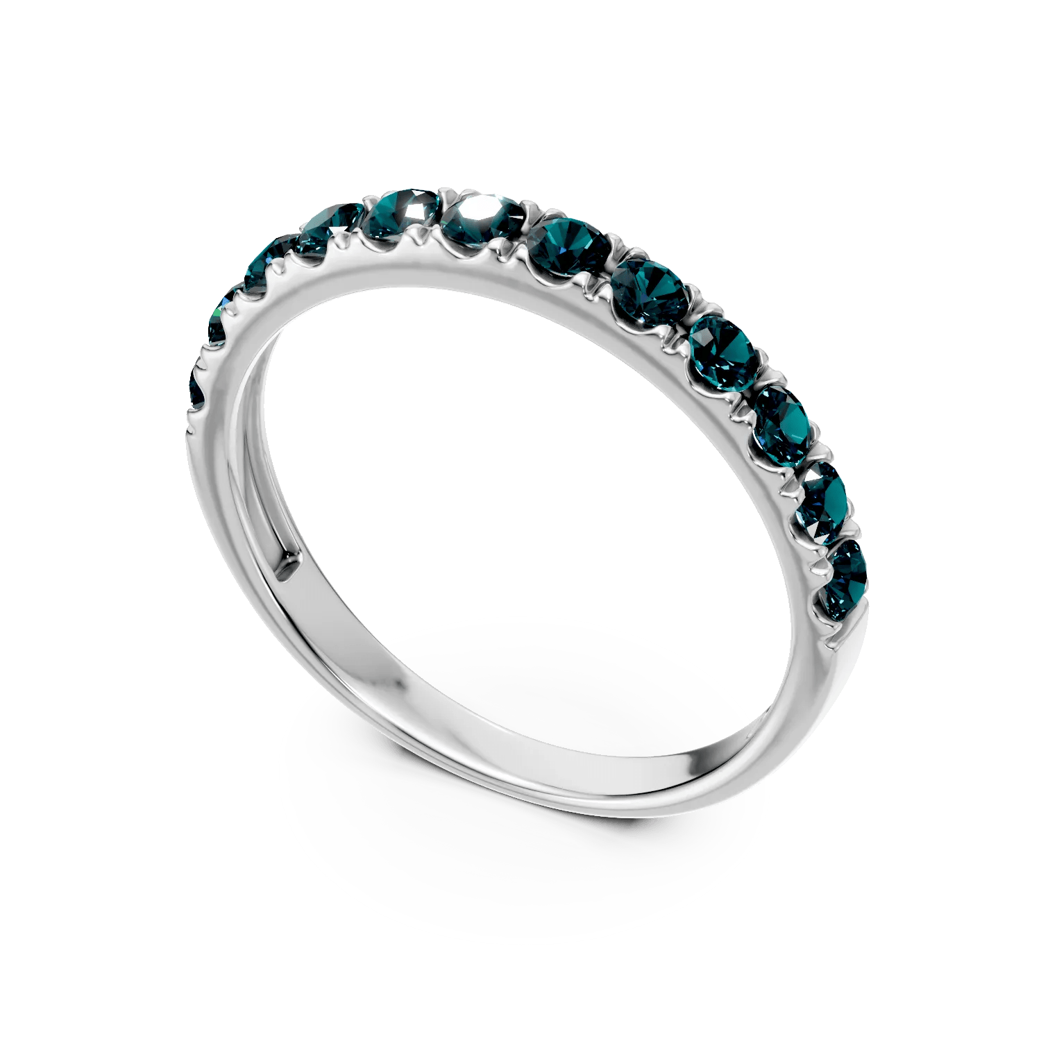 Inel semi etenity din aur alb cu diamante albastre Inel semi etenity din aur alb cu diamante albastre