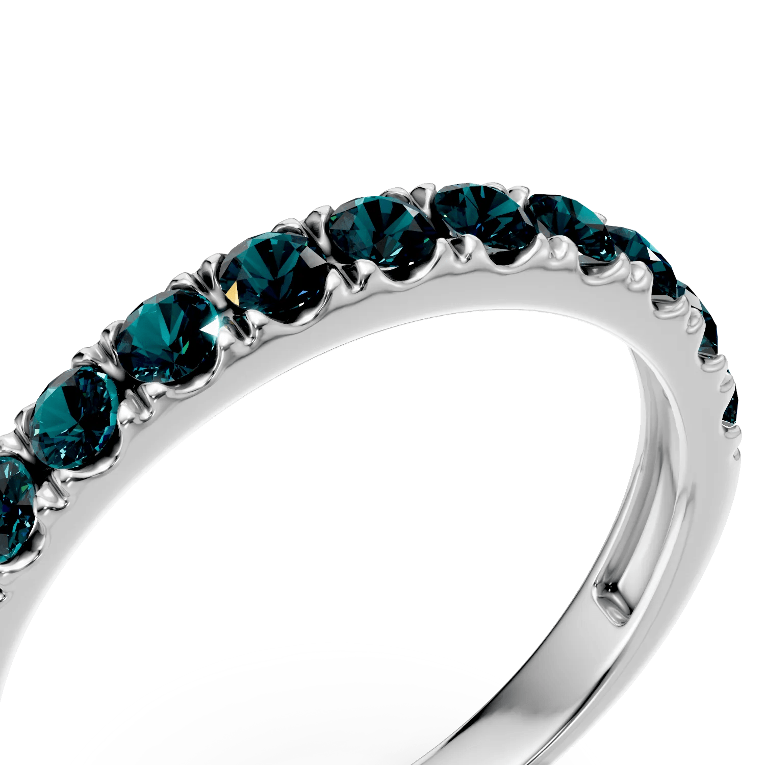 Inel semi etenity din aur alb cu diamante albastre Inel semi etenity din aur alb cu diamante albastre