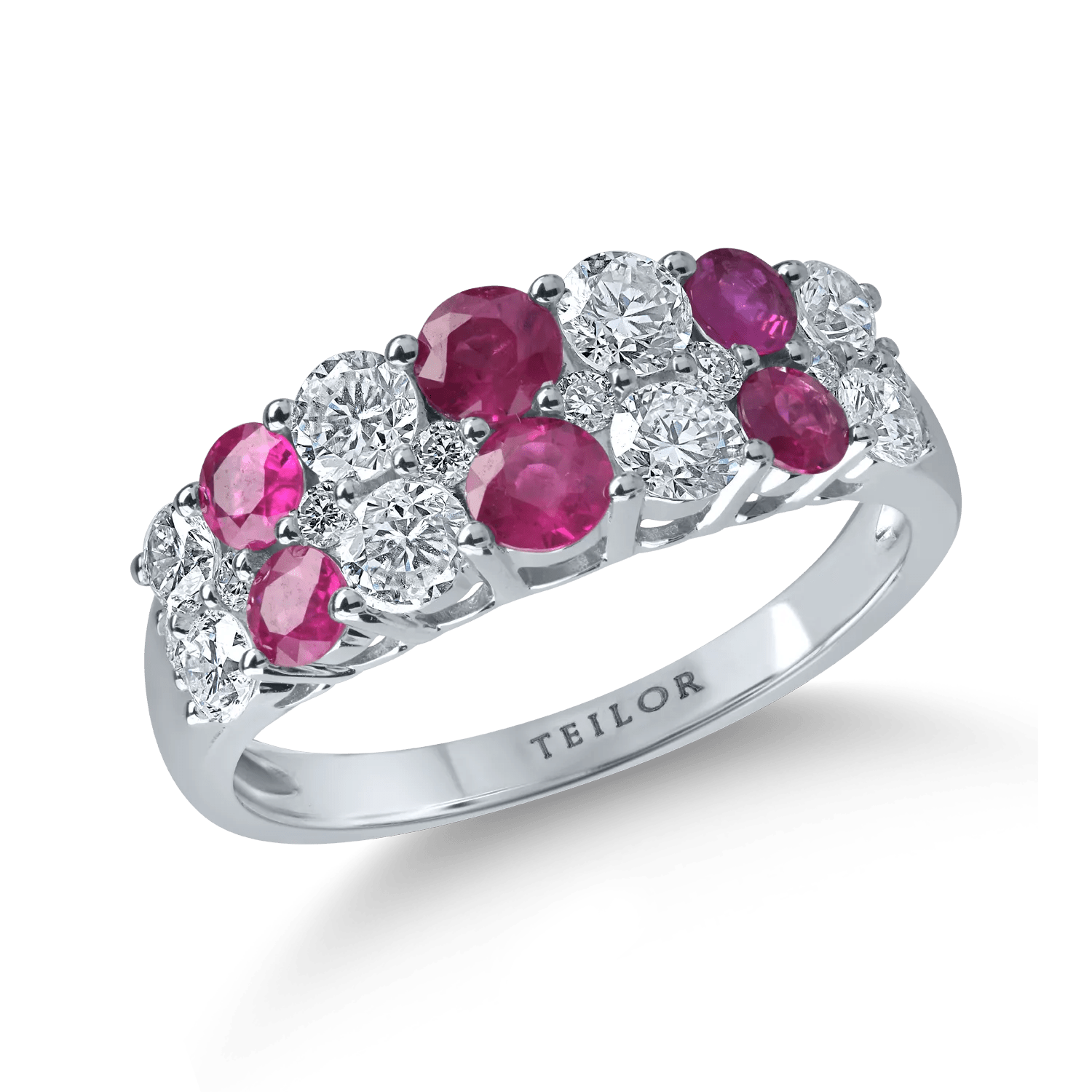 Inel aur alb cu rubine de 0.9ct și diamante de 0.99ct Inel aur alb cu rubine de 0.9ct și diamante de 0.99ct