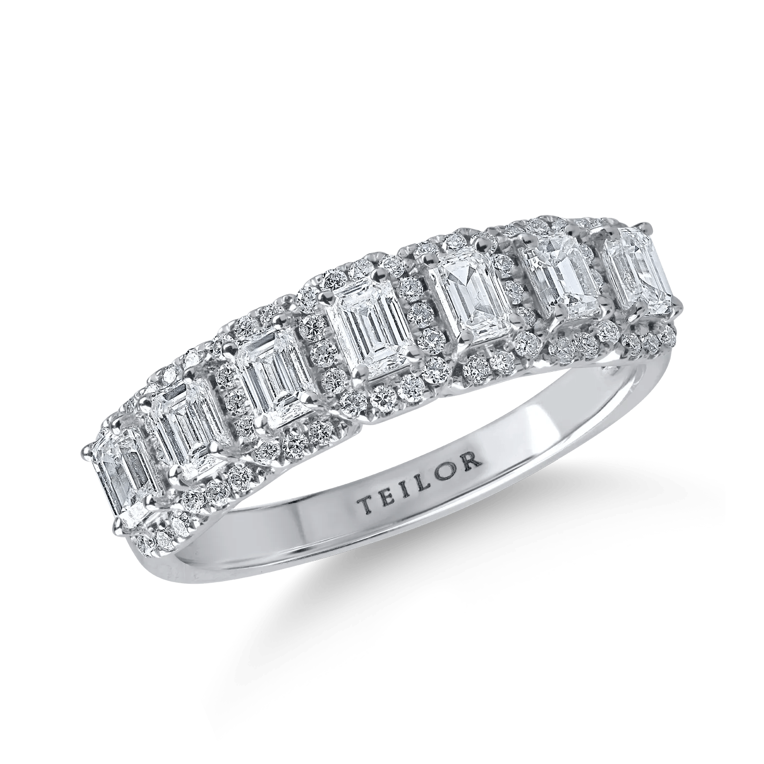 Inel semi eternity din aur alb cu diamante emerald și rotunde de 1.07ct Inel semi eternity din aur alb cu diamante emerald și rotunde de 1.07ct
