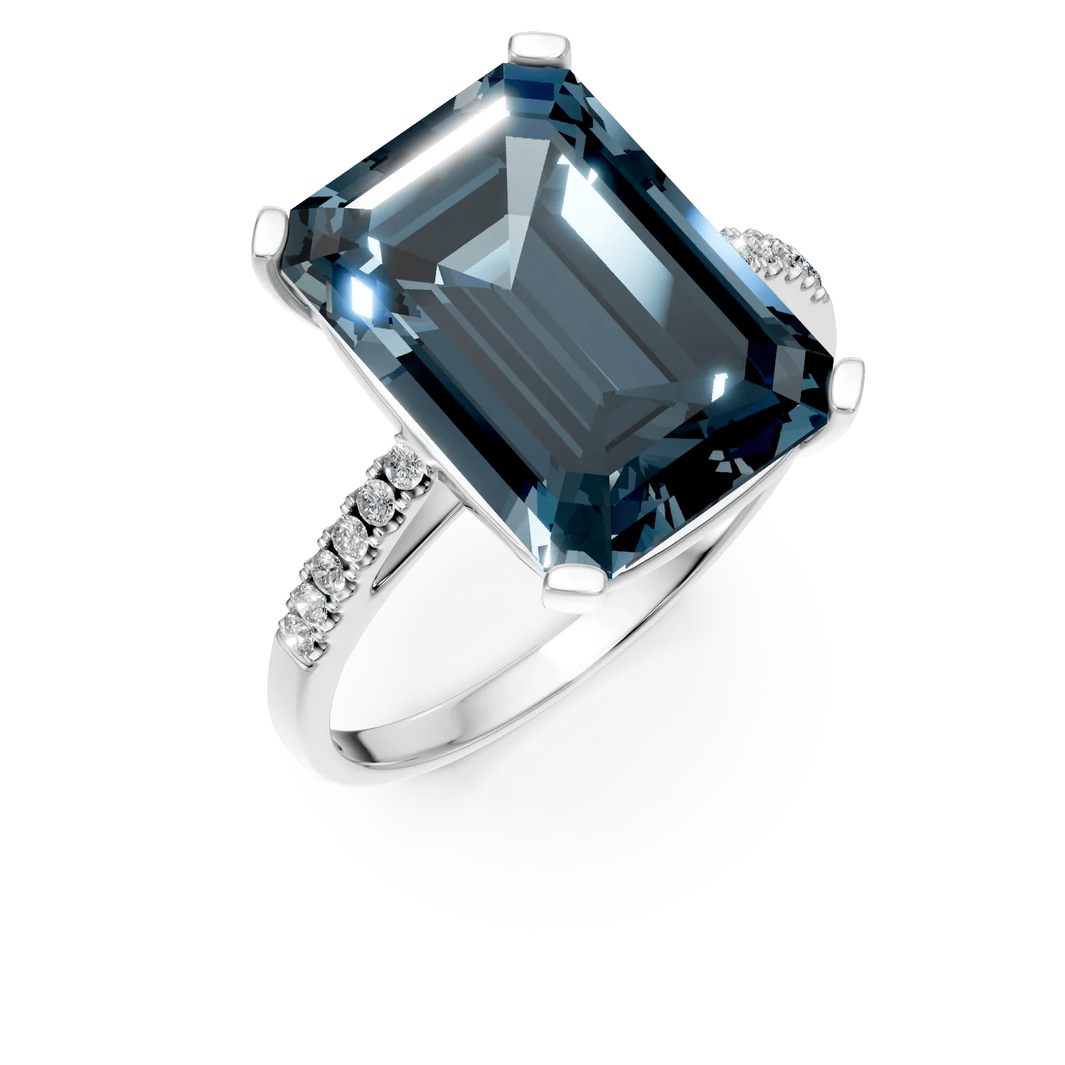 Inel aur alb cu topaz london blue octogonal 8.1ct și diamante 0.1ct Inel aur alb cu topaz london blue octogonal 8.1ct și diamante 0.1ct