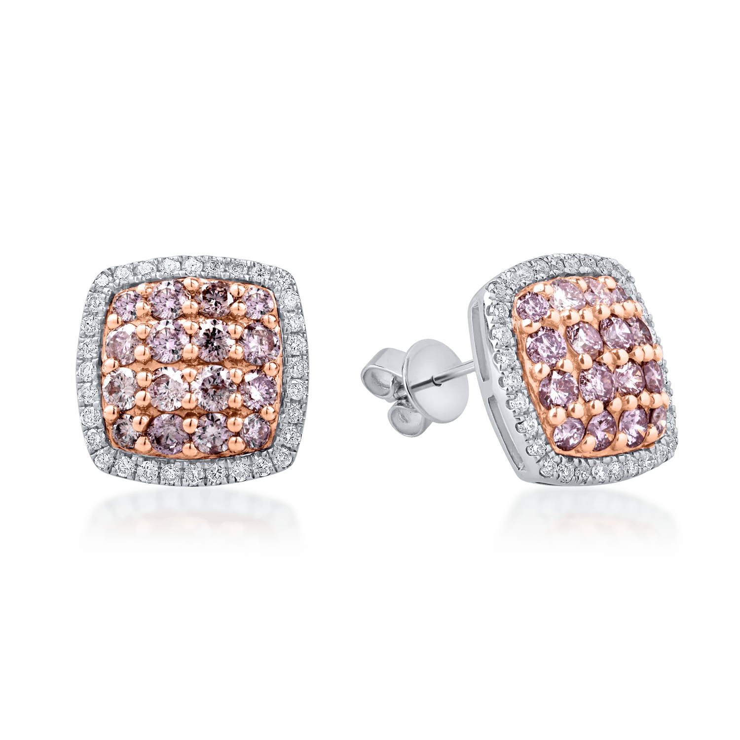 Cercei geometrici din aur alb-roz cu diamante roz și incolore 1.15ct Cercei geometrici din aur alb-roz cu diamante roz și incolore 1.15ct