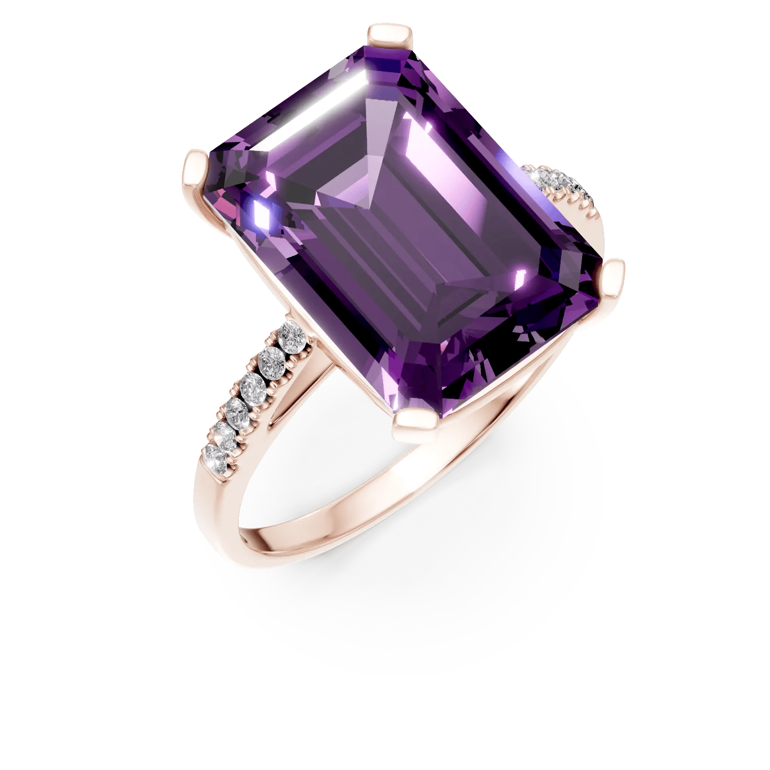 Inel din aur roz cu ametist octogonal de 7.1ct și diamante de 0.1ct – Teilor Inel din aur roz cu ametist octogonal de 7.1ct și diamante de 0.1ct – Teilor