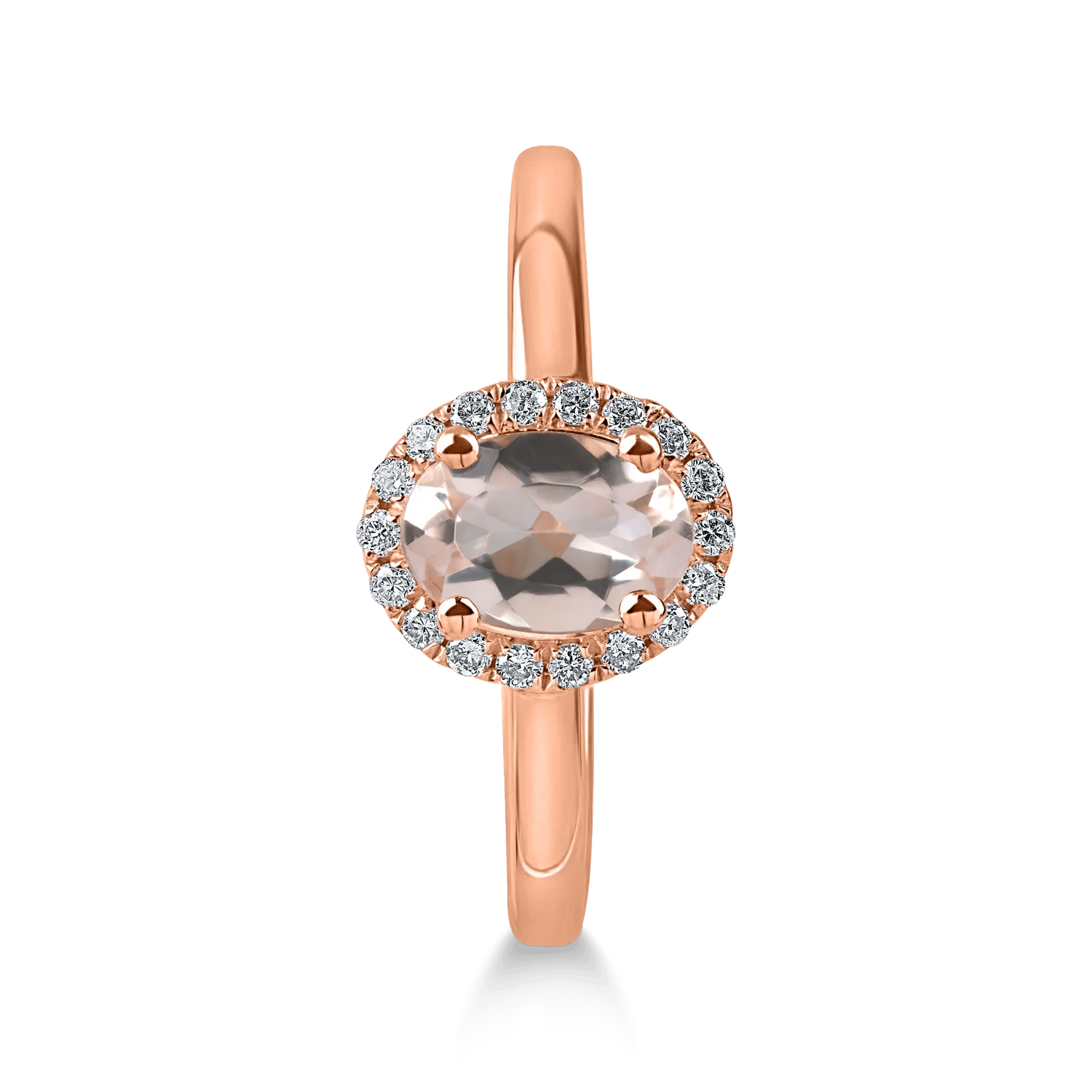 Inel geometric din aur roz cu morganit și diamante Inel geometric din aur roz cu morganit și diamante