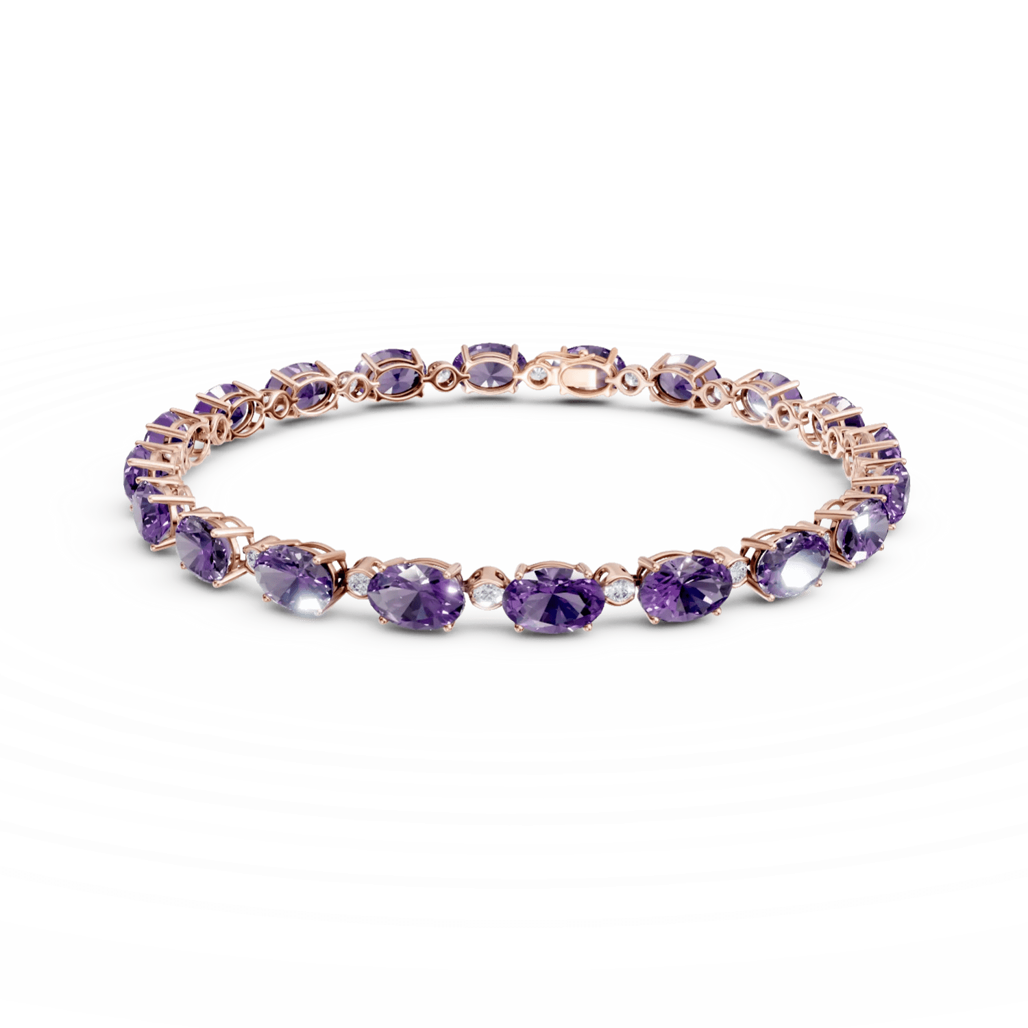 Brățară tenis din aur roz cu ametiste ovale de 15.6ct și diamante de 0.4ct Brățară tenis din aur roz cu ametiste ovale de 15.6ct și diamante de 0.4ct