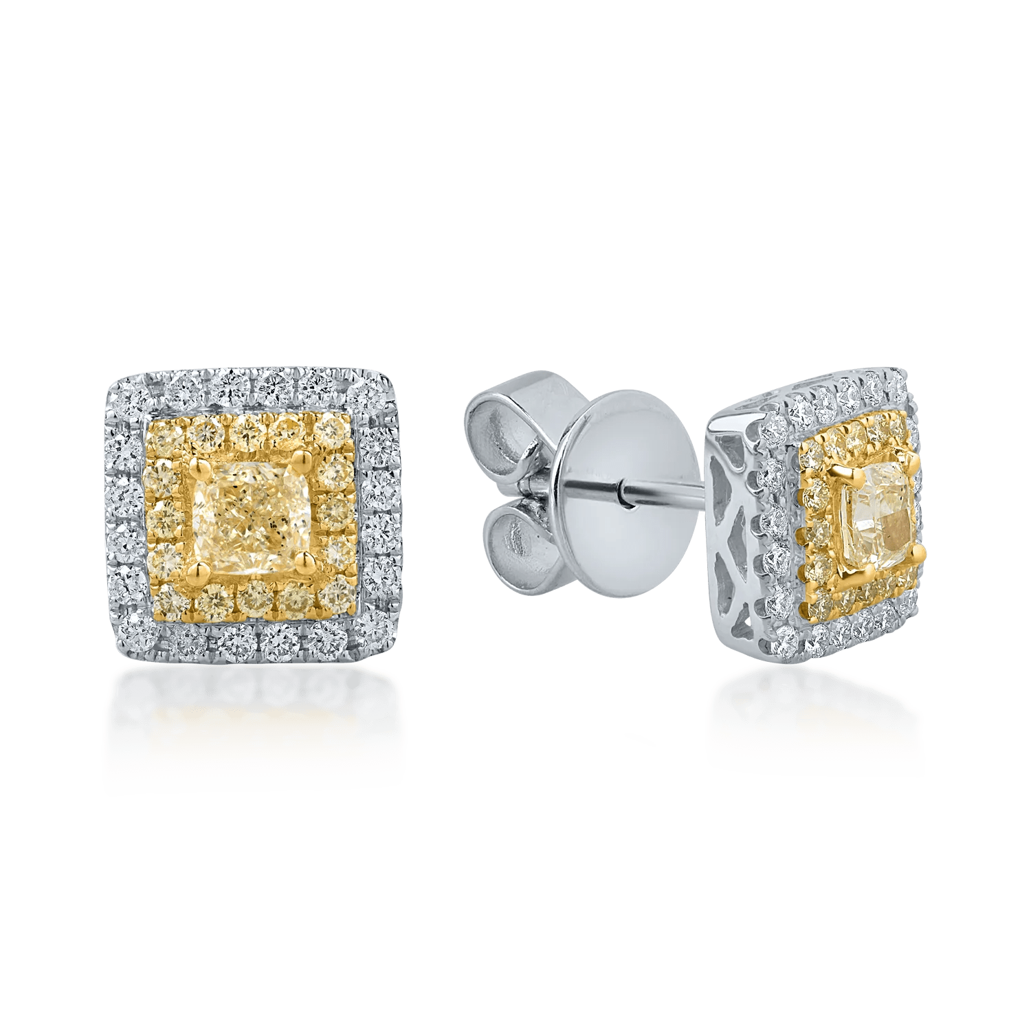 Cercei din aur alb-galben cu diamante roz și incolore de 1.26ct Cercei din aur alb-galben cu diamante roz și incolore de 1.26ct