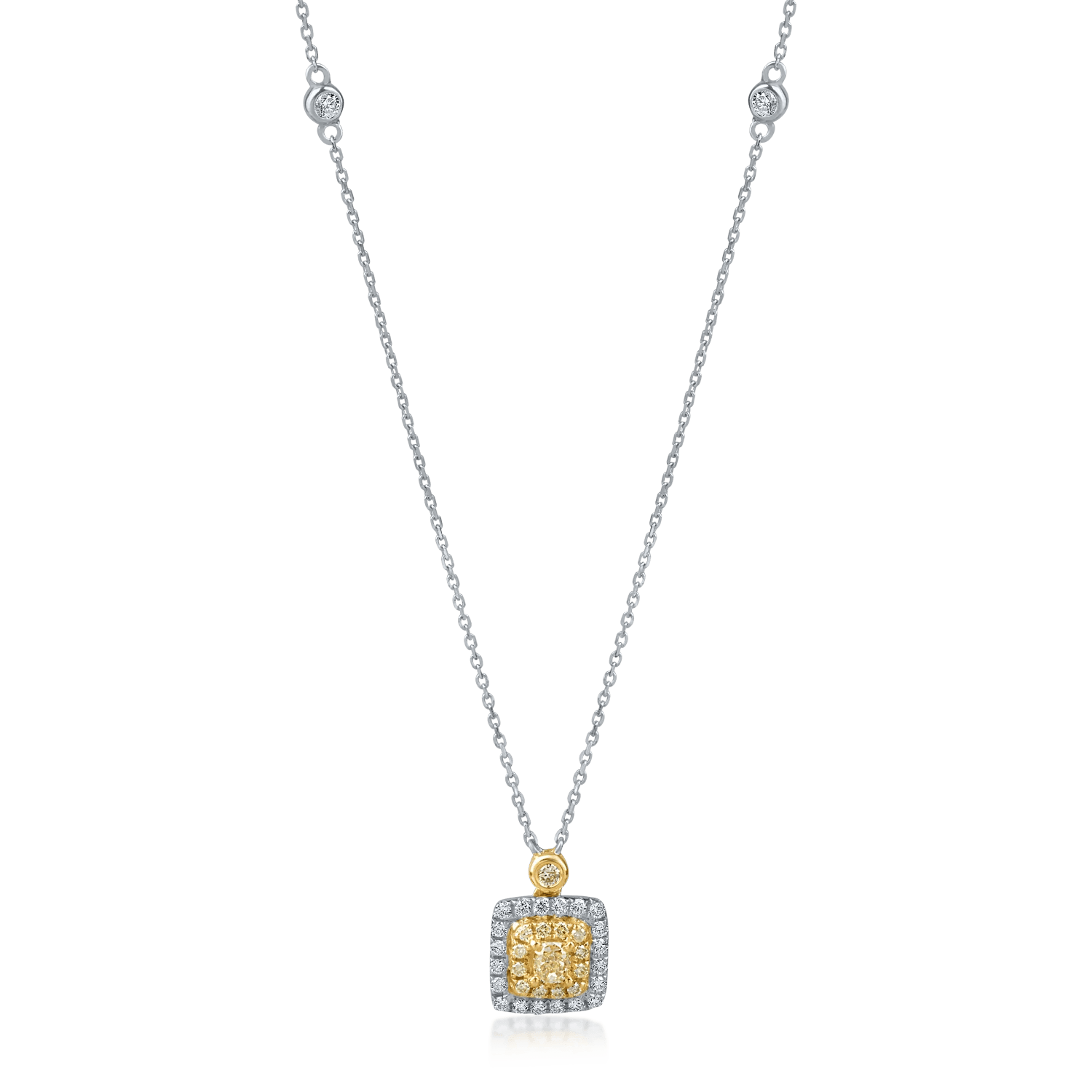 Lant cu pandantiv din aur alb-galben cu diamante galbene si incolore de 0.68ct – Teilor Lant cu pandantiv din aur alb-galben cu diamante galbene si incolore de 0.68ct – Teilor