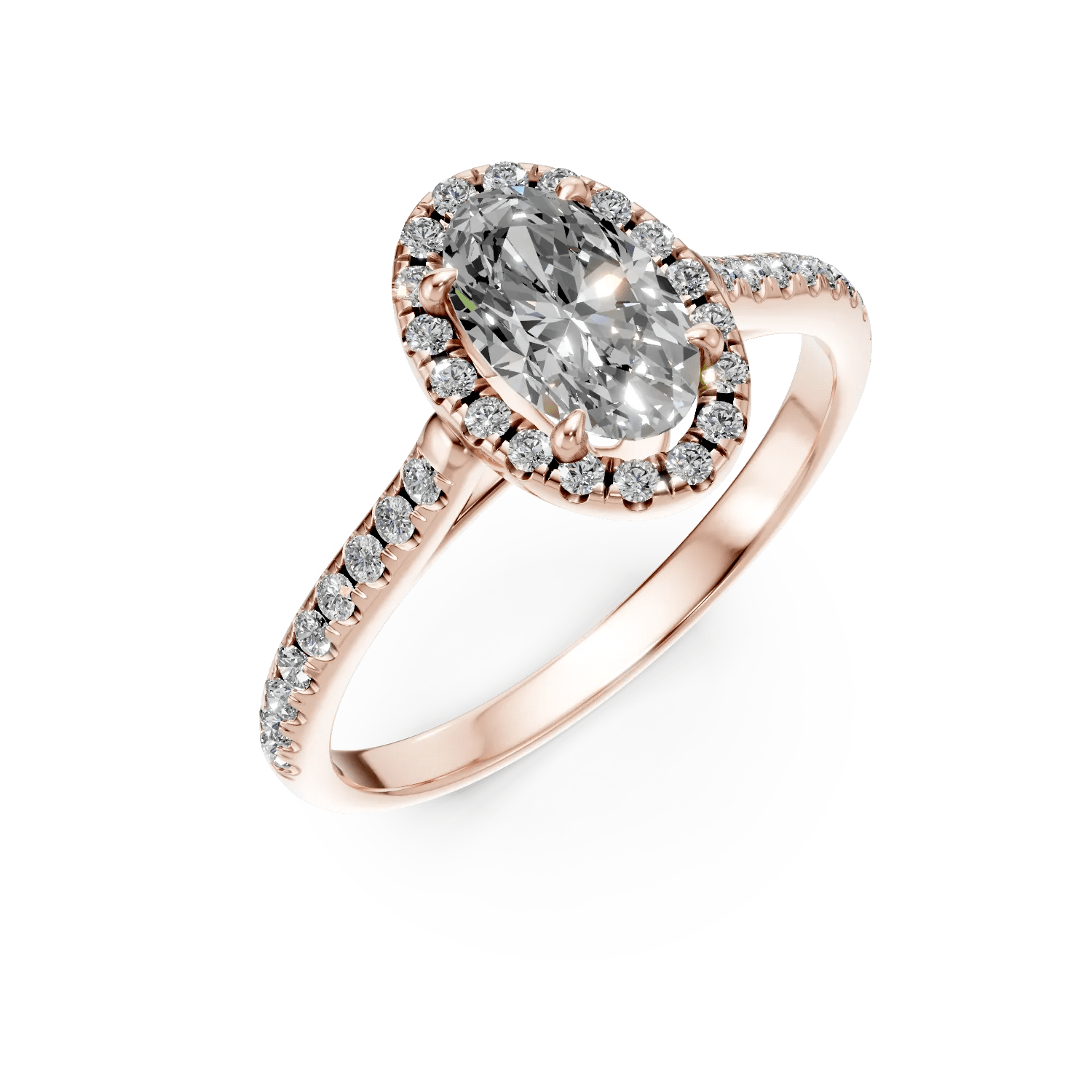 Inel de logodnă din aur roz cu diamante radiant și rotunde de 1ct Inel de logodnă din aur roz cu diamante radiant și rotunde de 1ct