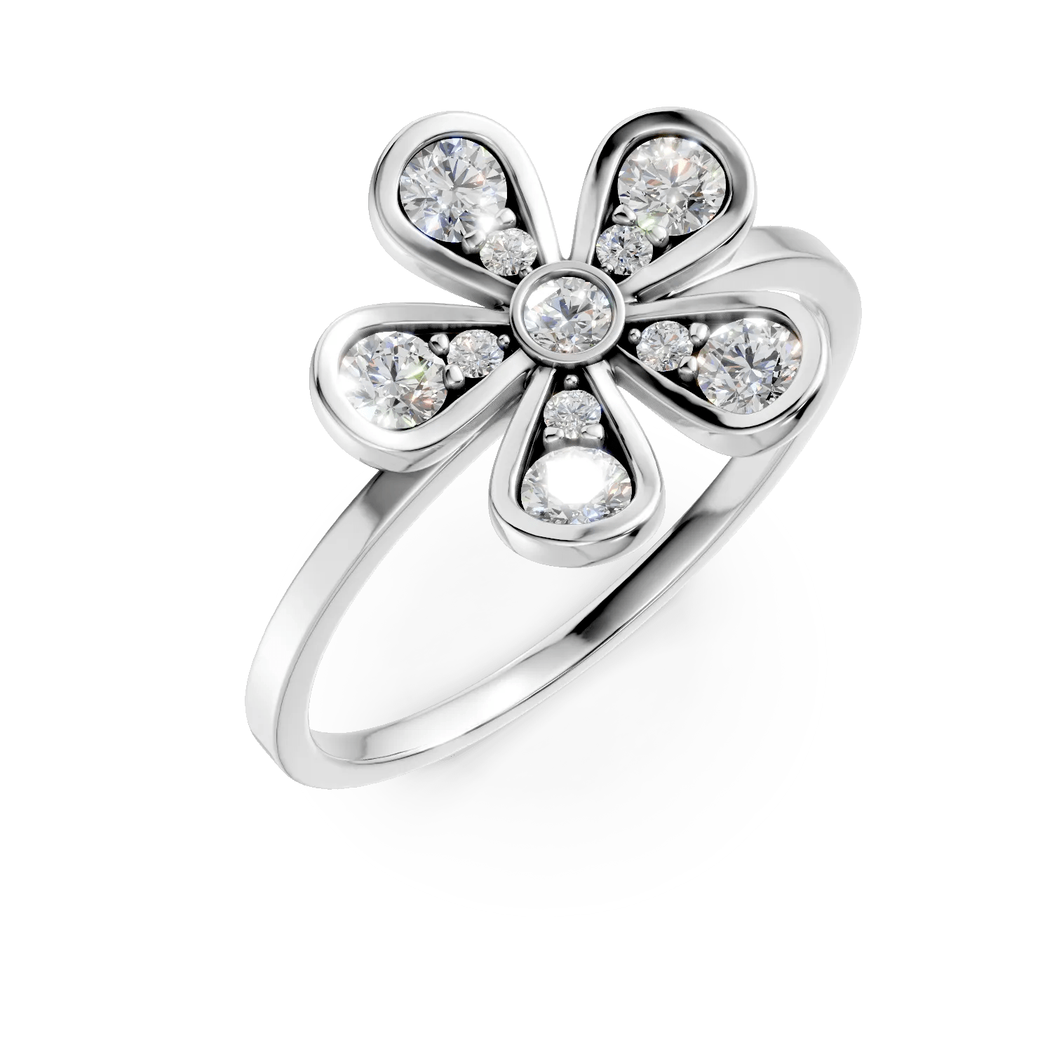 Inel floare din aur alb cu diamante de 0.2ct Inel floare din aur alb cu diamante de 0.2ct