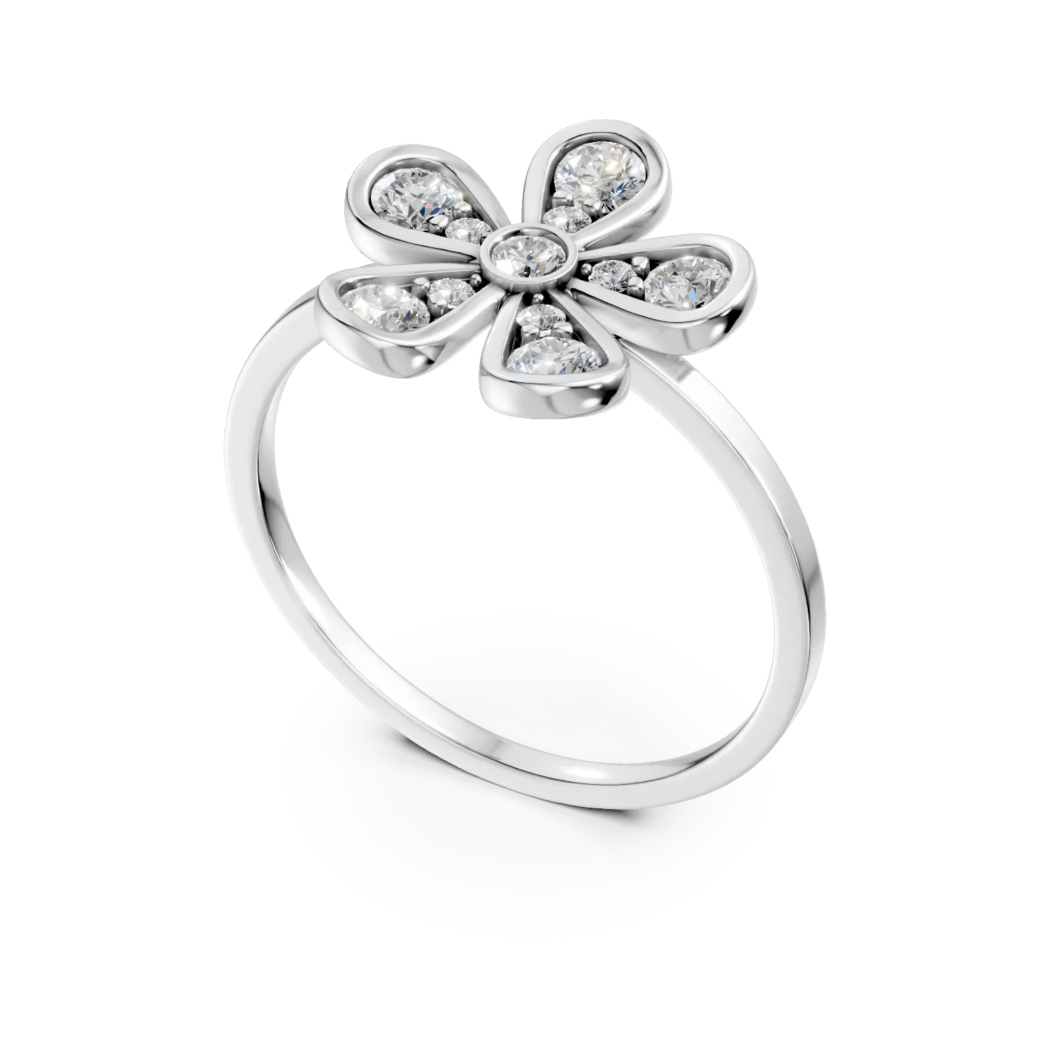 Inel floare din aur alb cu diamante Inel floare din aur alb cu diamante