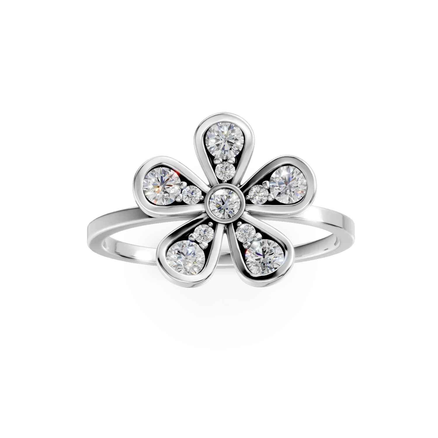 Inel floare din aur alb cu diamante Inel floare din aur alb cu diamante