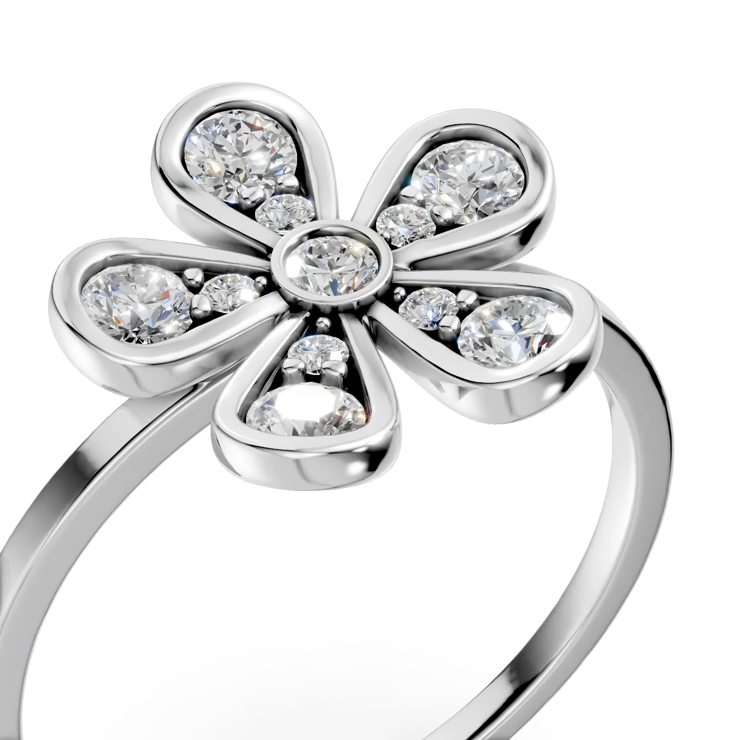 Inel floare din aur alb cu diamante Inel floare din aur alb cu diamante