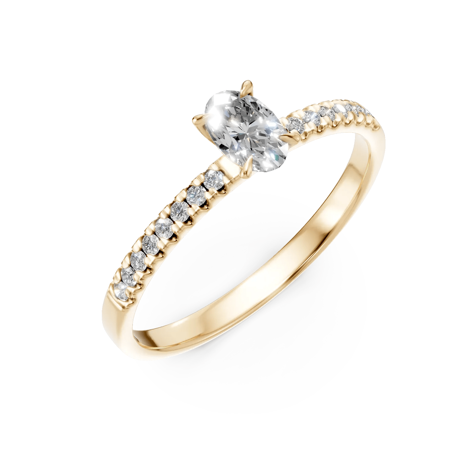 Inel logodnă aur galben cu diamant oval 0.3ct și diamante 0.1ct Inel logodnă aur galben cu diamant oval 0.3ct și diamante 0.1ct