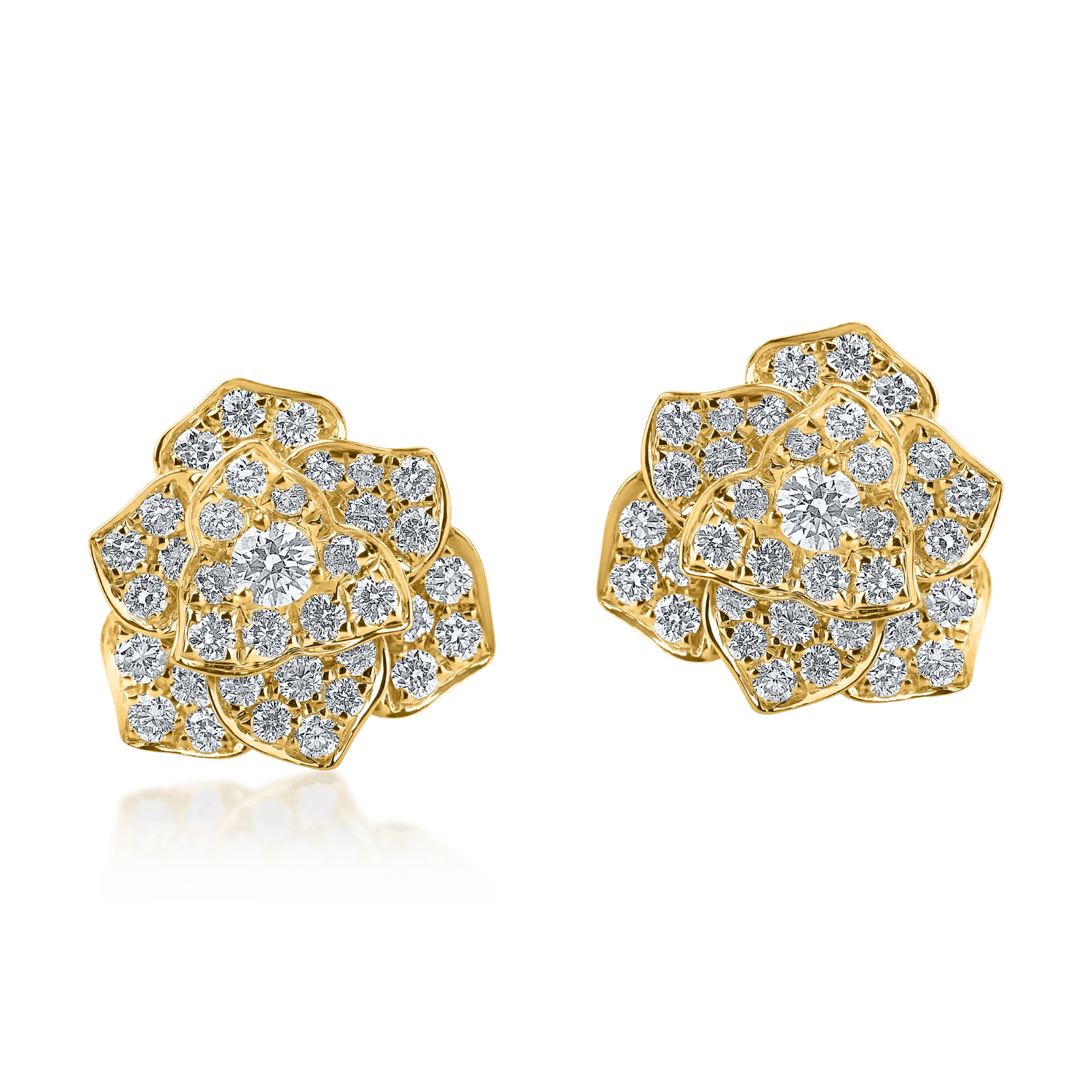 Cercei florali din aur galben cu diamante Cercei florali din aur galben cu diamante