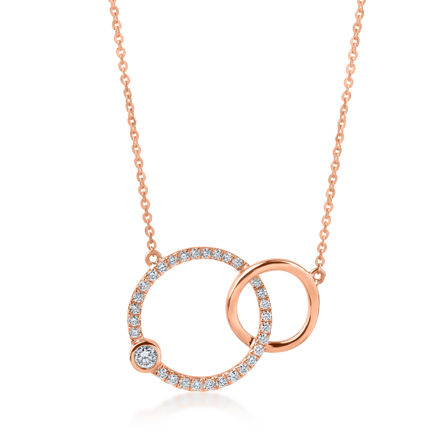 Lanț cu pandantive cercuri aur roz și diamante 0.2ct Lanț cu pandantive cercuri aur roz și diamante 0.2ct