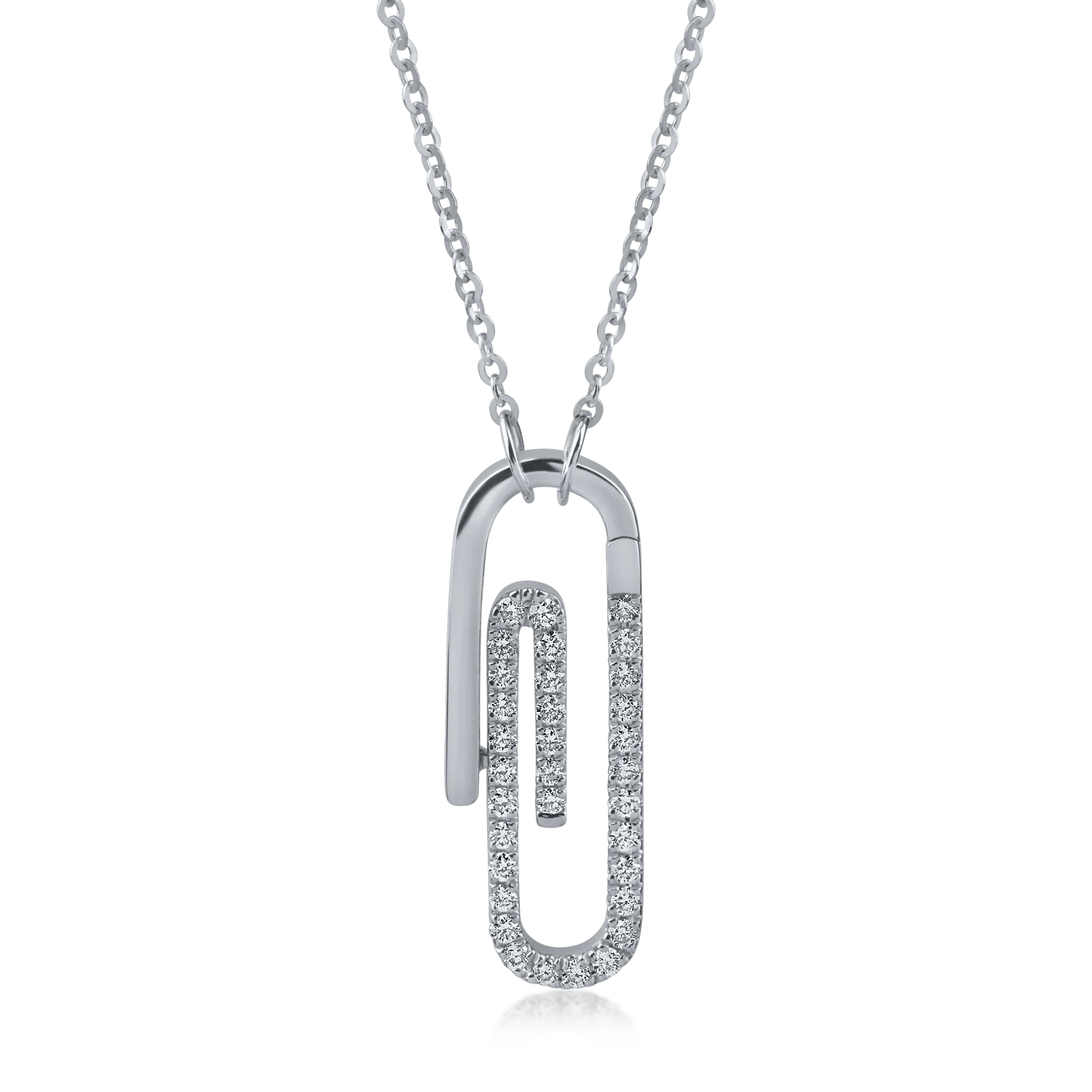 Lănțișor cu pandantiv agrafă din aur alb și diamante 0.1ct Lănțișor cu pandantiv agrafă din aur alb și diamante 0.1ct