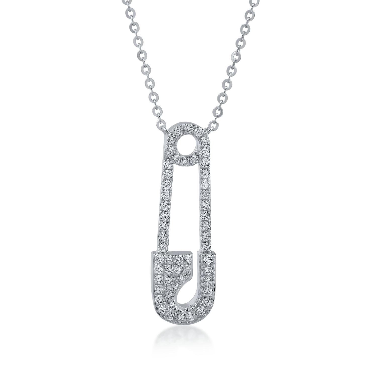 Lanț cu pandantiv agrafă din aur alb și diamante de 0.2ct Lanț cu pandantiv agrafă din aur alb și diamante de 0.2ct