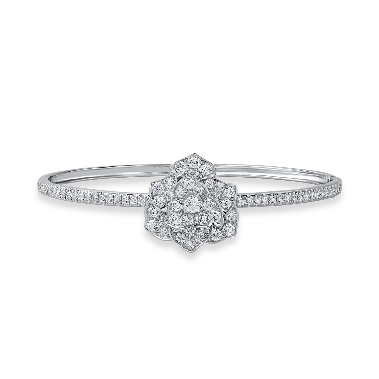 Brățară fixă cu floare din aur alb și diamante de 2.1ct Brățară fixă cu floare din aur alb și diamante de 2.1ct