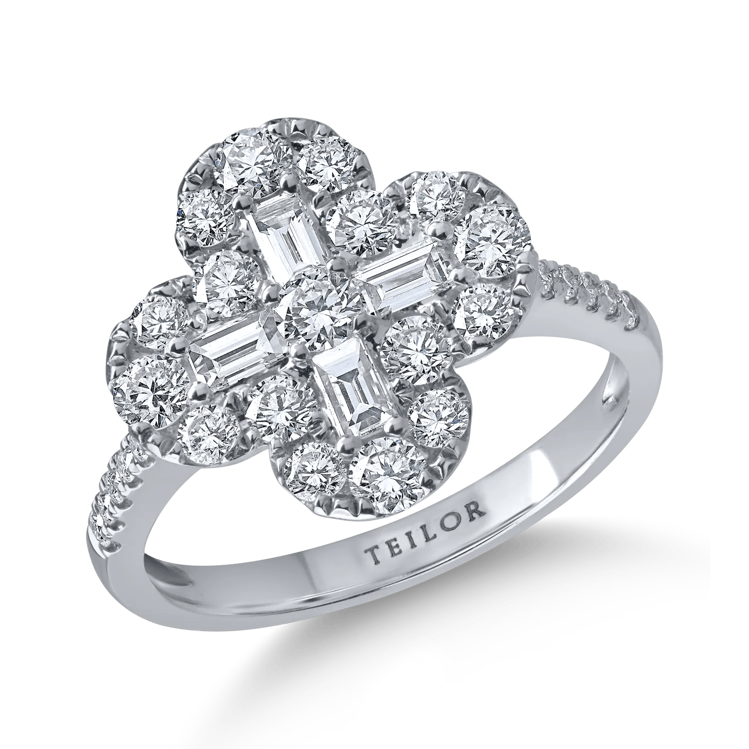 Inel geometric din aur alb cu diamante baguette și rotunde de 1.2ct – Teilor Inel geometric din aur alb cu diamante baguette și rotunde de 1.2ct – Teilor