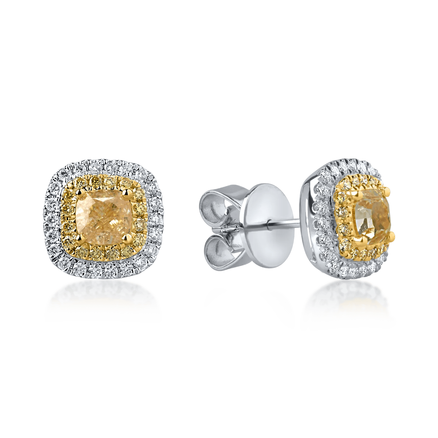Cercei aur alb-galben cu diamante galbene și incolore de 1.3ct Cercei aur alb-galben cu diamante galbene și incolore de 1.3ct