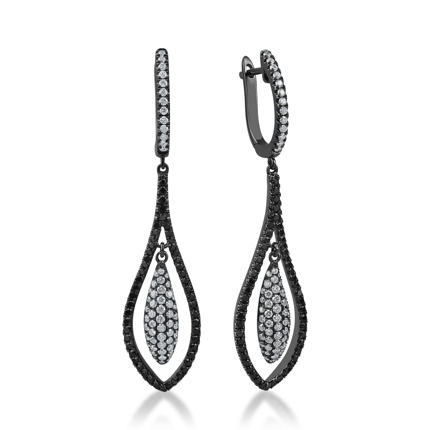 Cercei lungi din aur alb-negru cu diamante negre și incolore de 0.5ct Cercei lungi din aur alb-negru cu diamante negre și incolore de 0.5ct