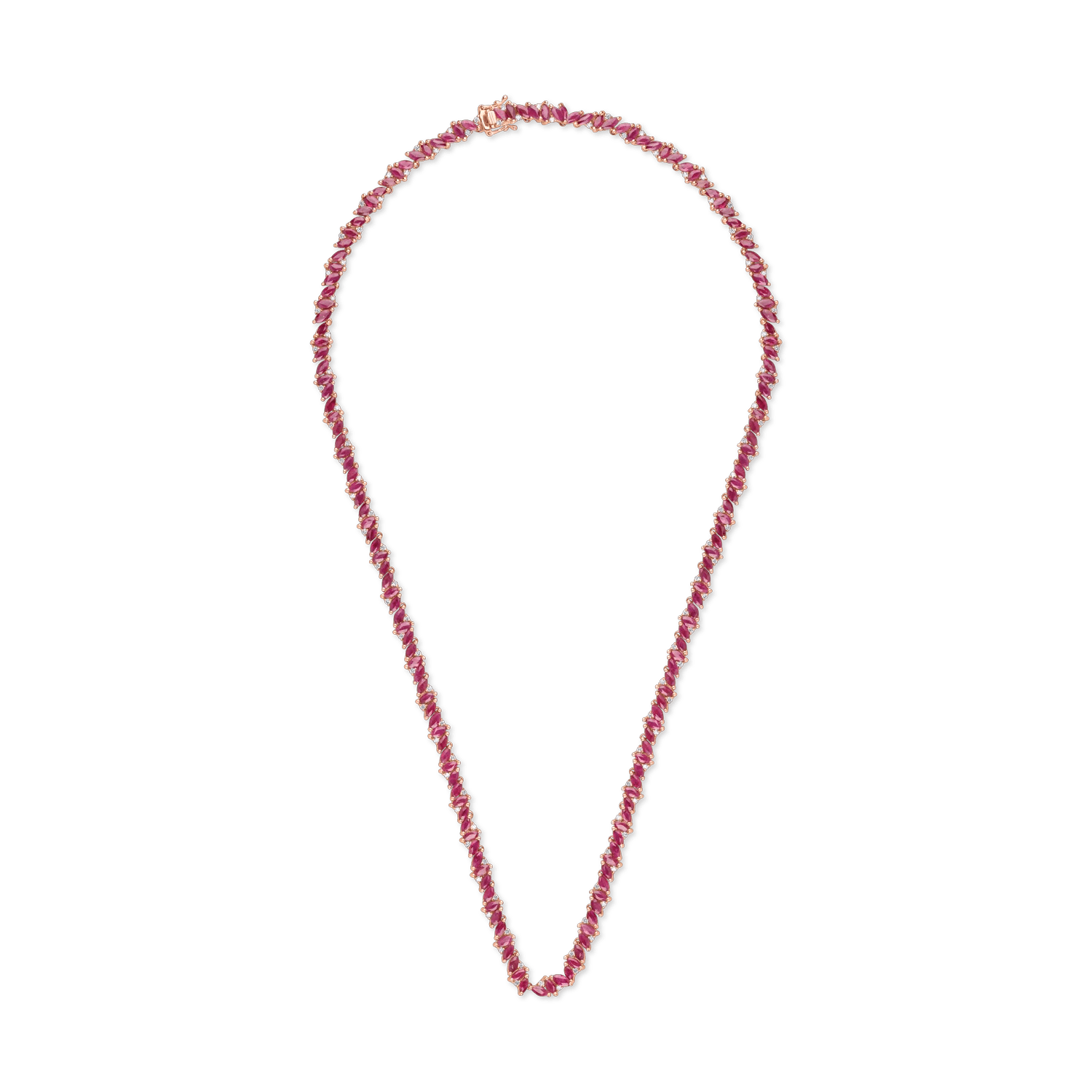 Colier tennis din aur roz cu rubine marquise 17.2ct și diamante 0.8ct Colier tennis din aur roz cu rubine marquise 17.2ct și diamante 0.8ct