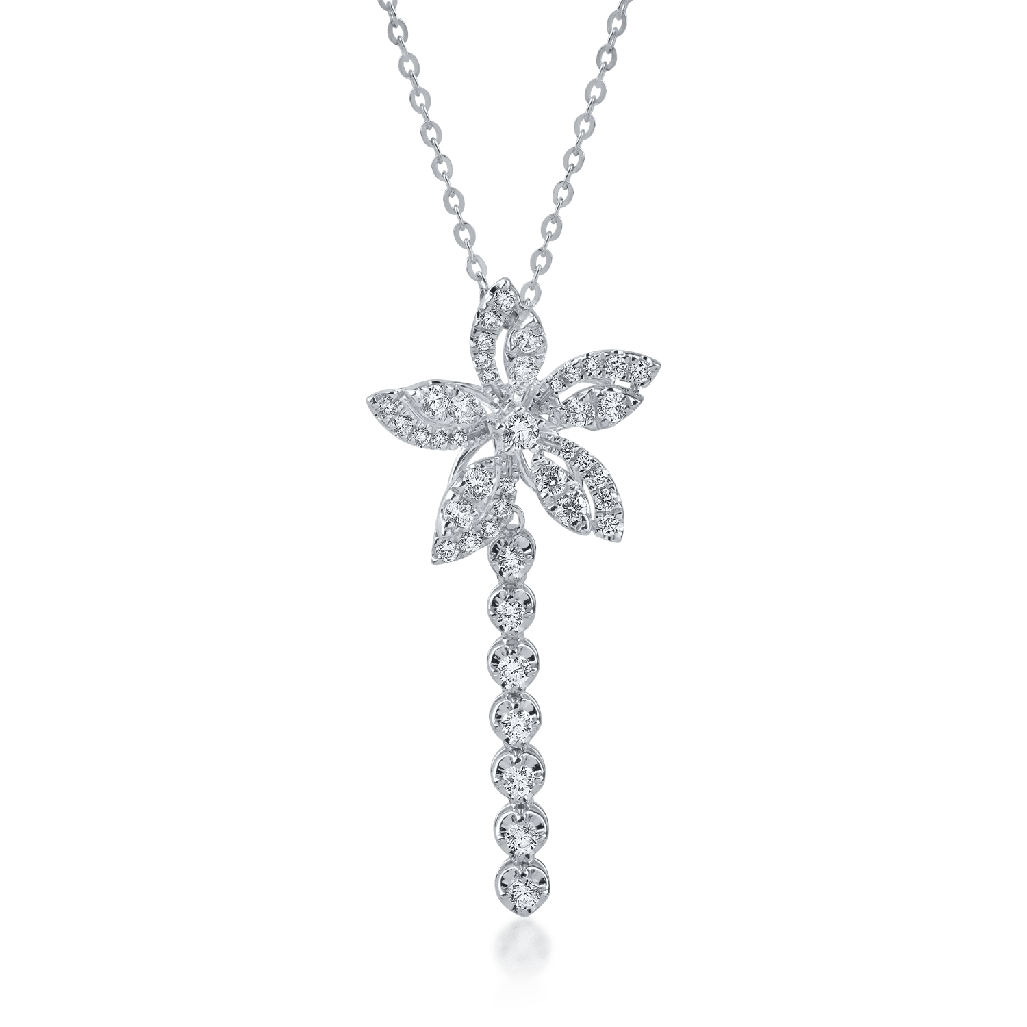 Lanț cu pandantiv floare din aur alb, diamante 0.6ct Lanț cu pandantiv floare din aur alb, diamante 0.6ct