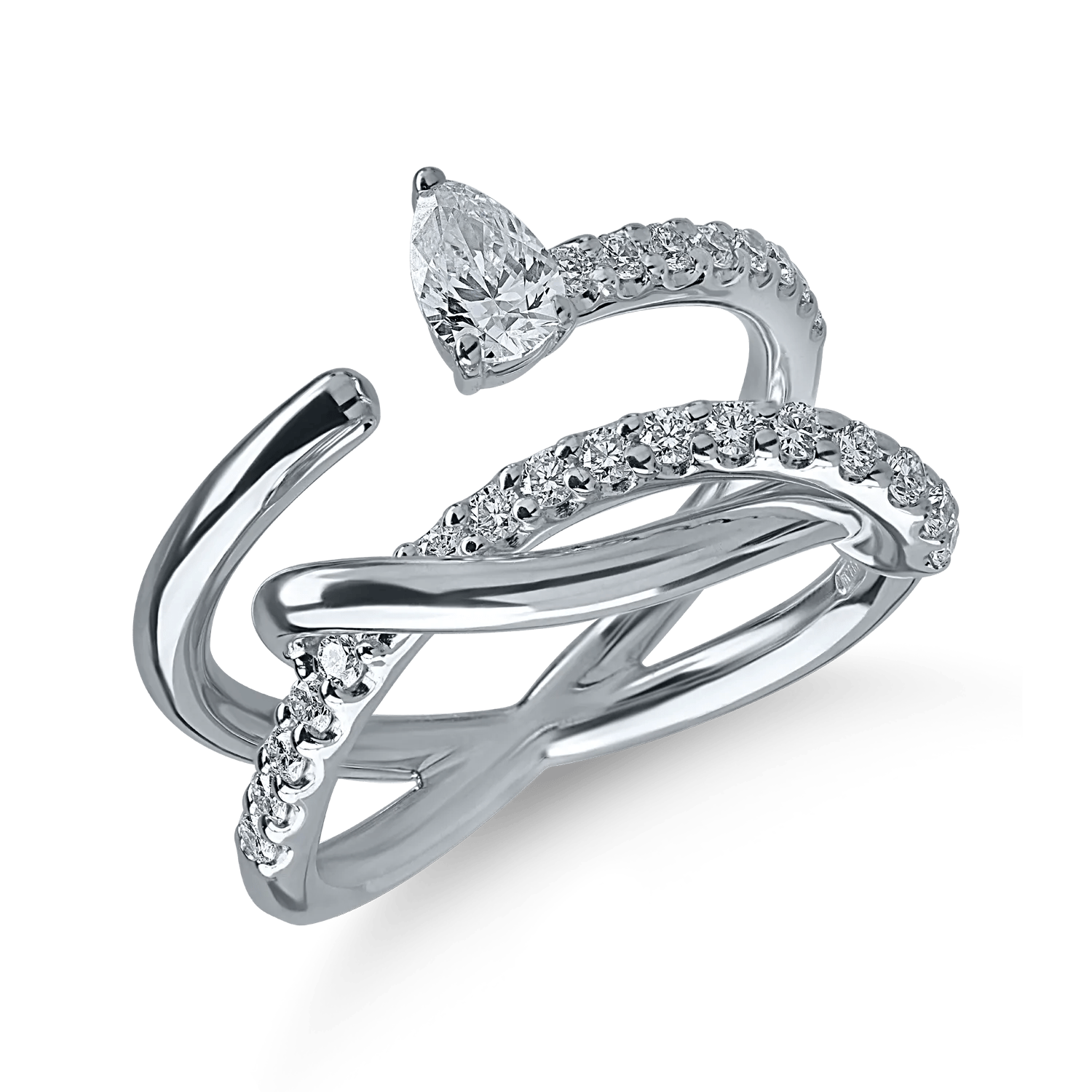 Inel din aur alb cu diamante pear și rotunde de 0.65ct Inel din aur alb cu diamante pear și rotunde de 0.65ct