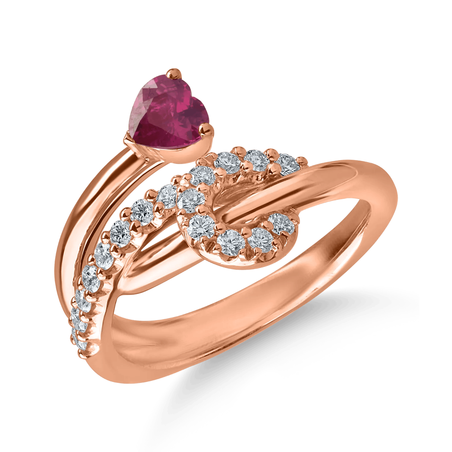 Inel din aur roz cu rubin heart de 0.43ct și diamante de 0.3ct – Teilor Inel din aur roz cu rubin heart de 0.43ct și diamante de 0.3ct – Teilor