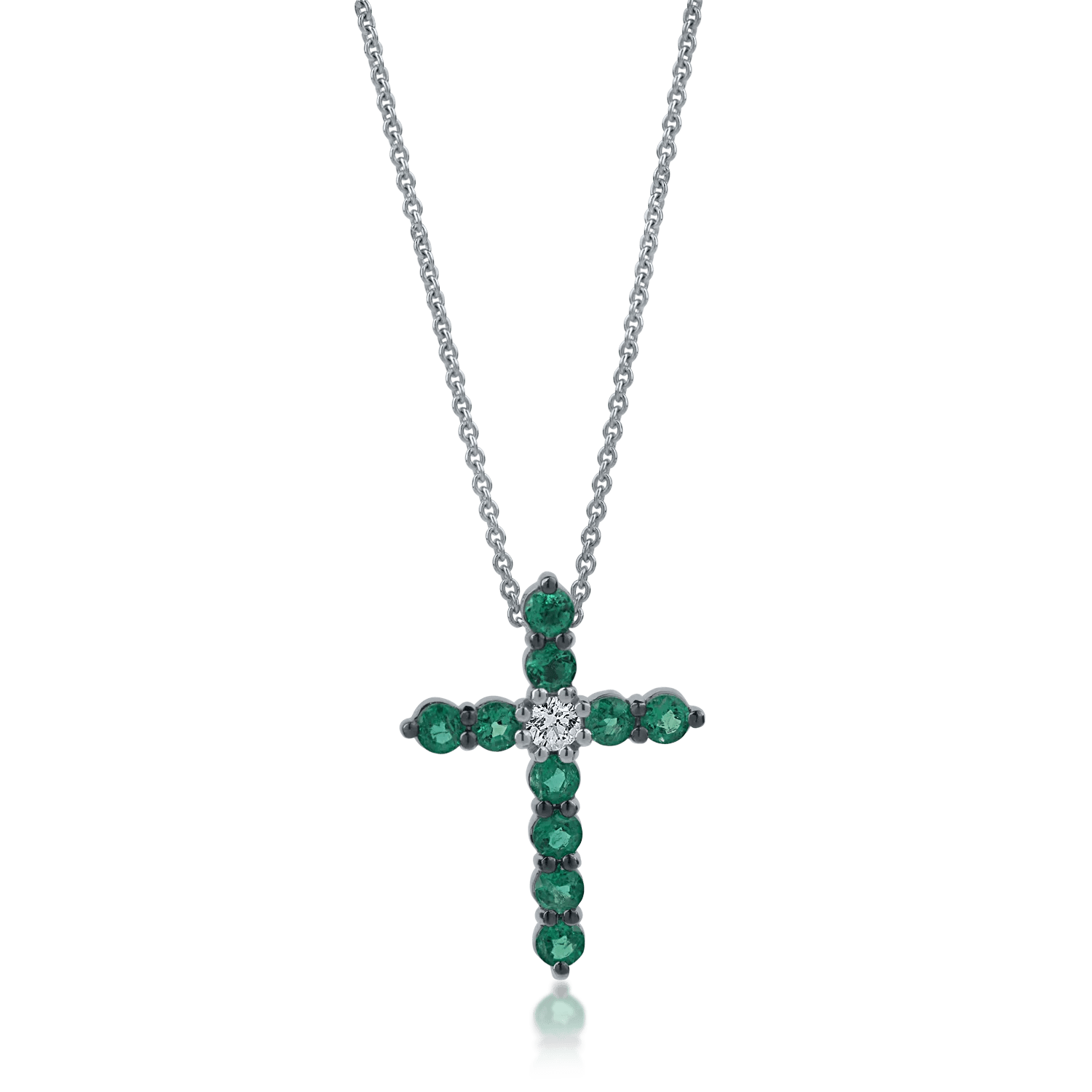 Lanț cu pandantiv cruce din aur alb, diamant și smaralde 1.41ct Lanț cu pandantiv cruce din aur alb, diamant și smaralde 1.41ct