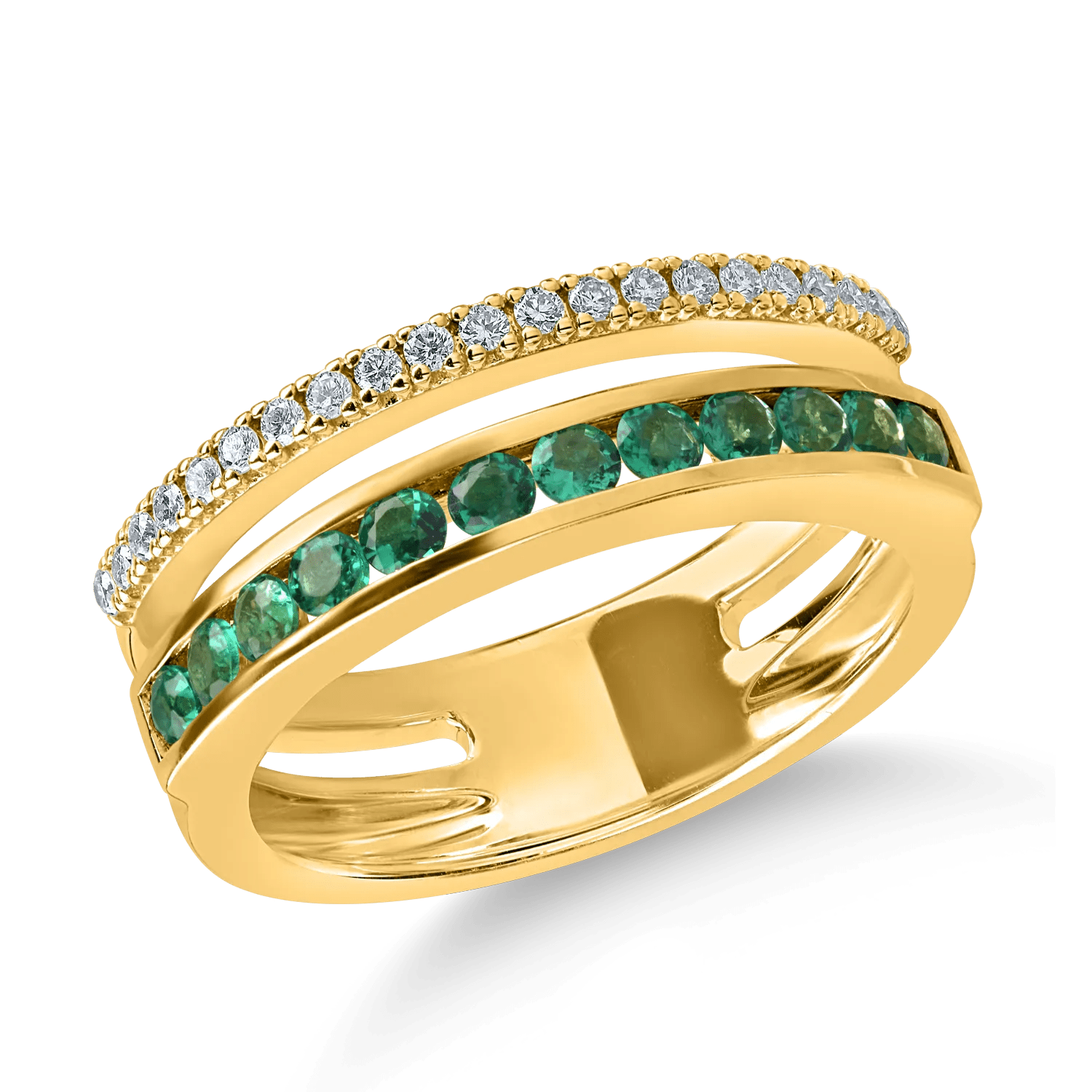 Inel aur galben cu smaralde 0.46ct și diamante 0.16ct Inel aur galben cu smaralde 0.46ct și diamante 0.16ct