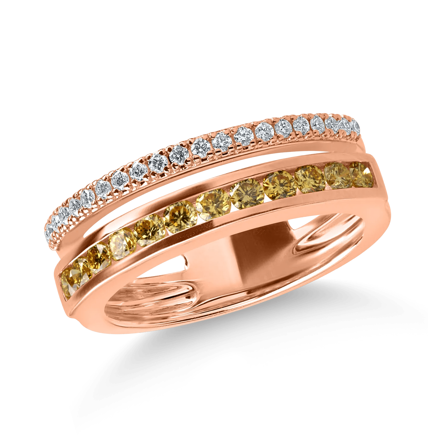 Inel din aur roz cu diamante galbene și incolore de 0.66ct Inel din aur roz cu diamante galbene și incolore de 0.66ct