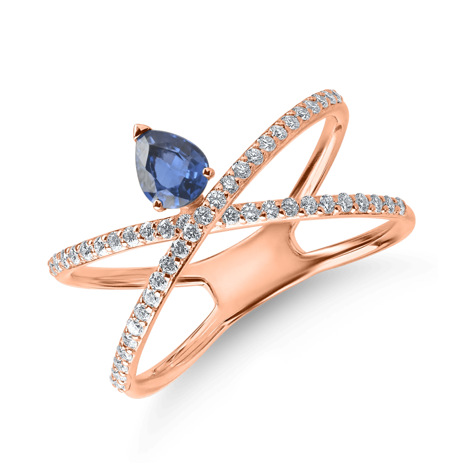 Inel din aur roz cu safir pear de 0.45ct și diamante de 0.68ct Inel din aur roz cu safir pear de 0.45ct și diamante de 0.68ct