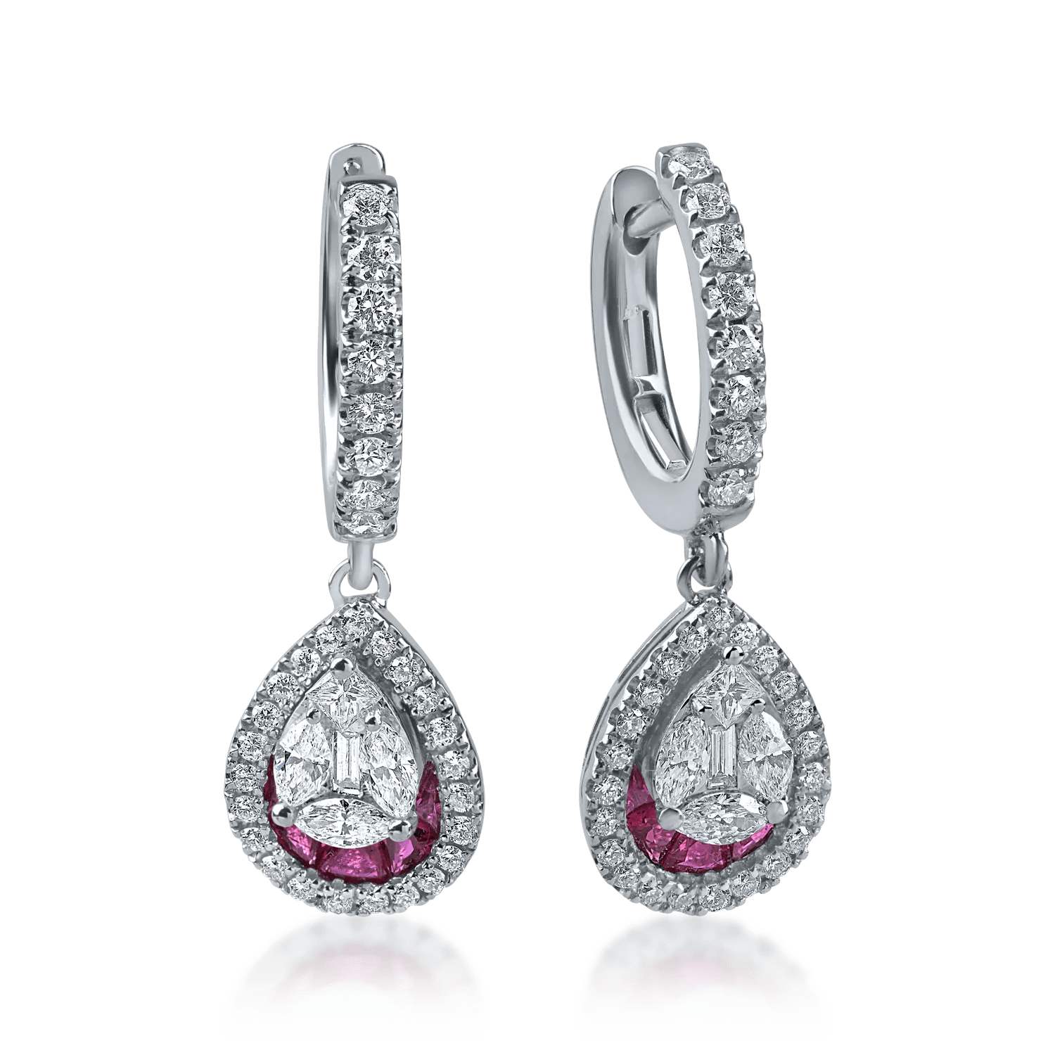 Cercei din aur alb cu rubine de 0.6ct și diamante de 0.28ct Cercei din aur alb cu rubine de 0.6ct și diamante de 0.28ct