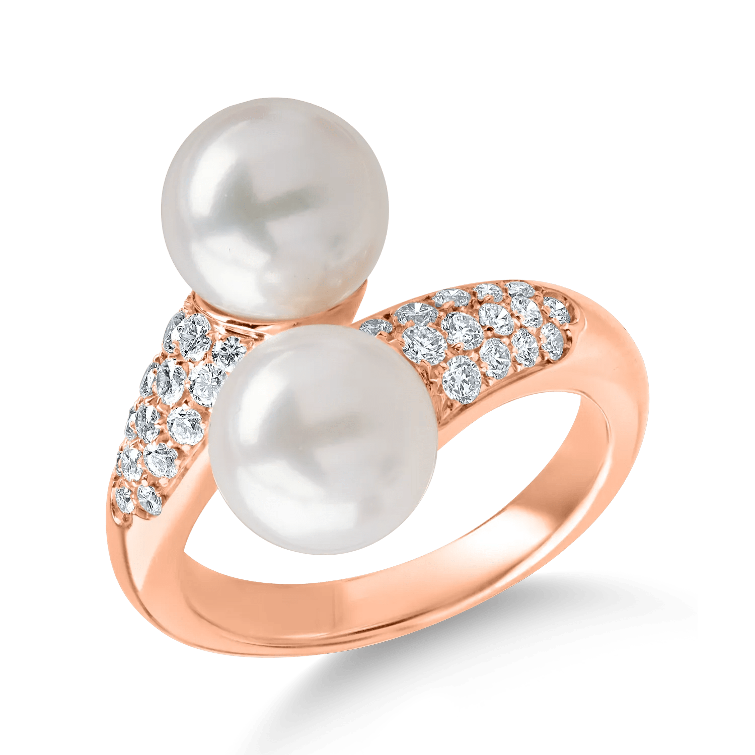 Inel din aur roz cu perle de apă dulce 8.5ct și diamante 0.45ct Inel din aur roz cu perle de apă dulce 8.5ct și diamante 0.45ct