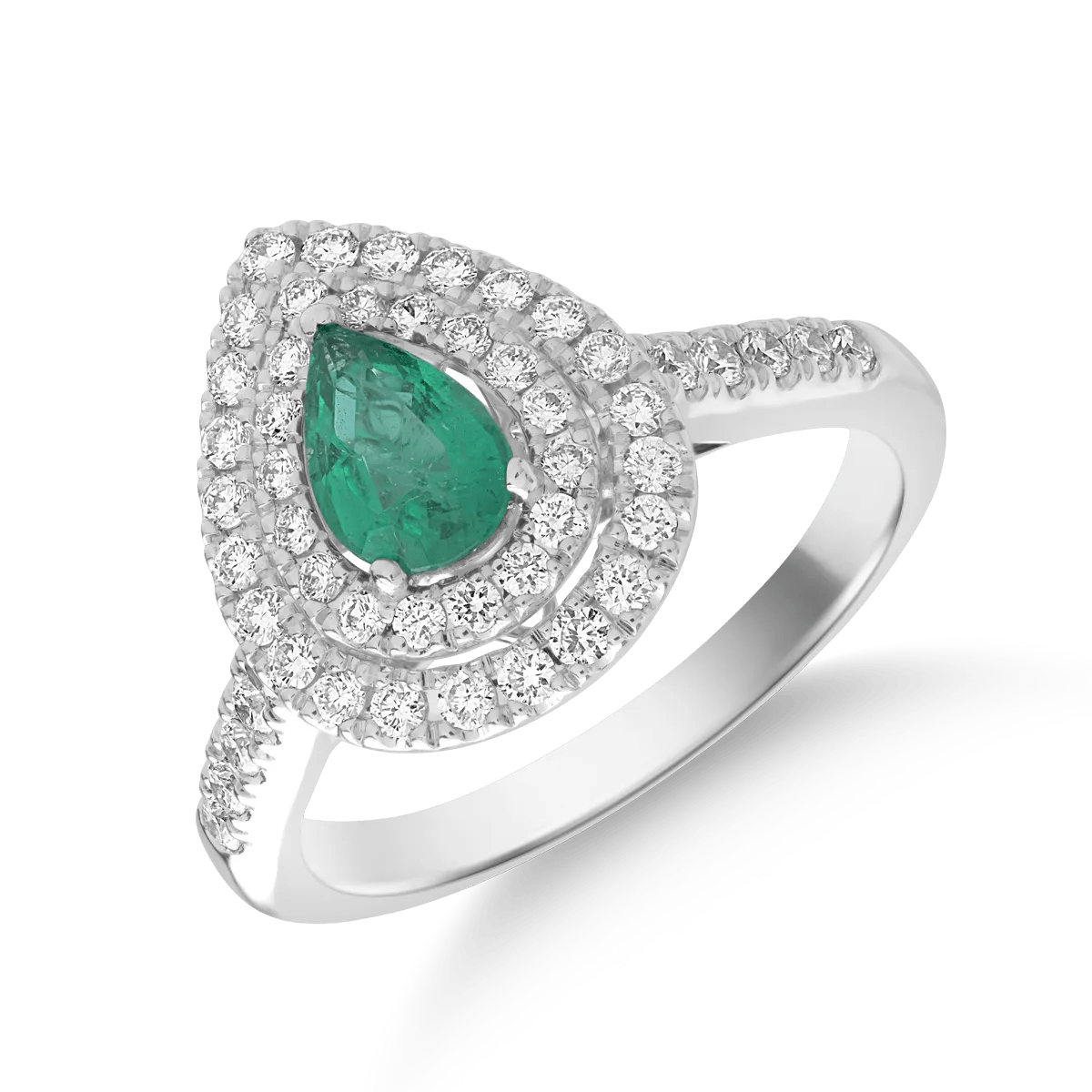 Inel din aur alb cu smarald de 0.41ct și diamante de 0.55ct Inel din aur alb cu smarald de 0.41ct și diamante de 0.55ct