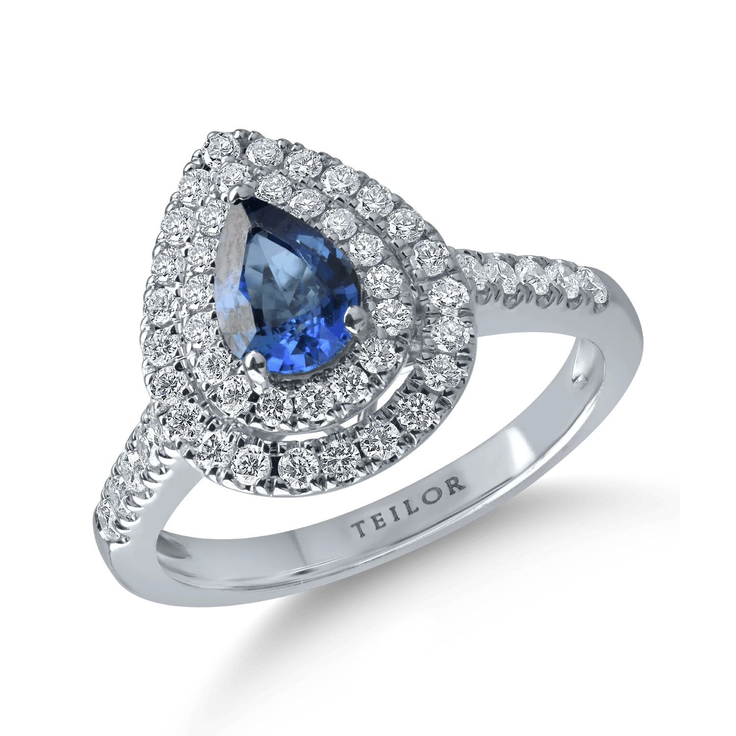 Inel aur alb cu safir pear 0.74ct și diamante 0.55ct Inel aur alb cu safir pear 0.74ct și diamante 0.55ct