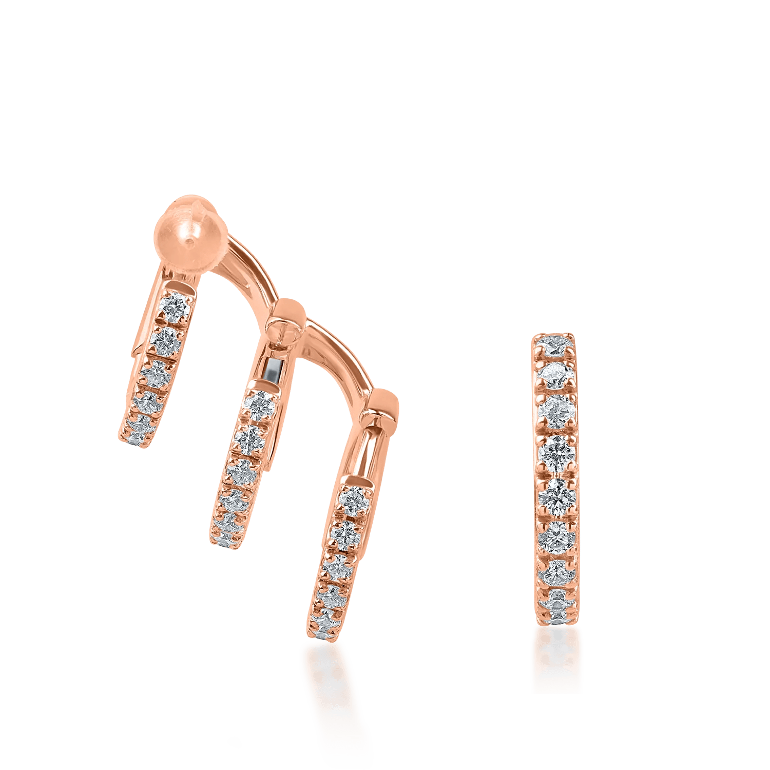 Cercei asimetrici din aur roz cu diamante de 0.56ct Cercei asimetrici din aur roz cu diamante de 0.56ct