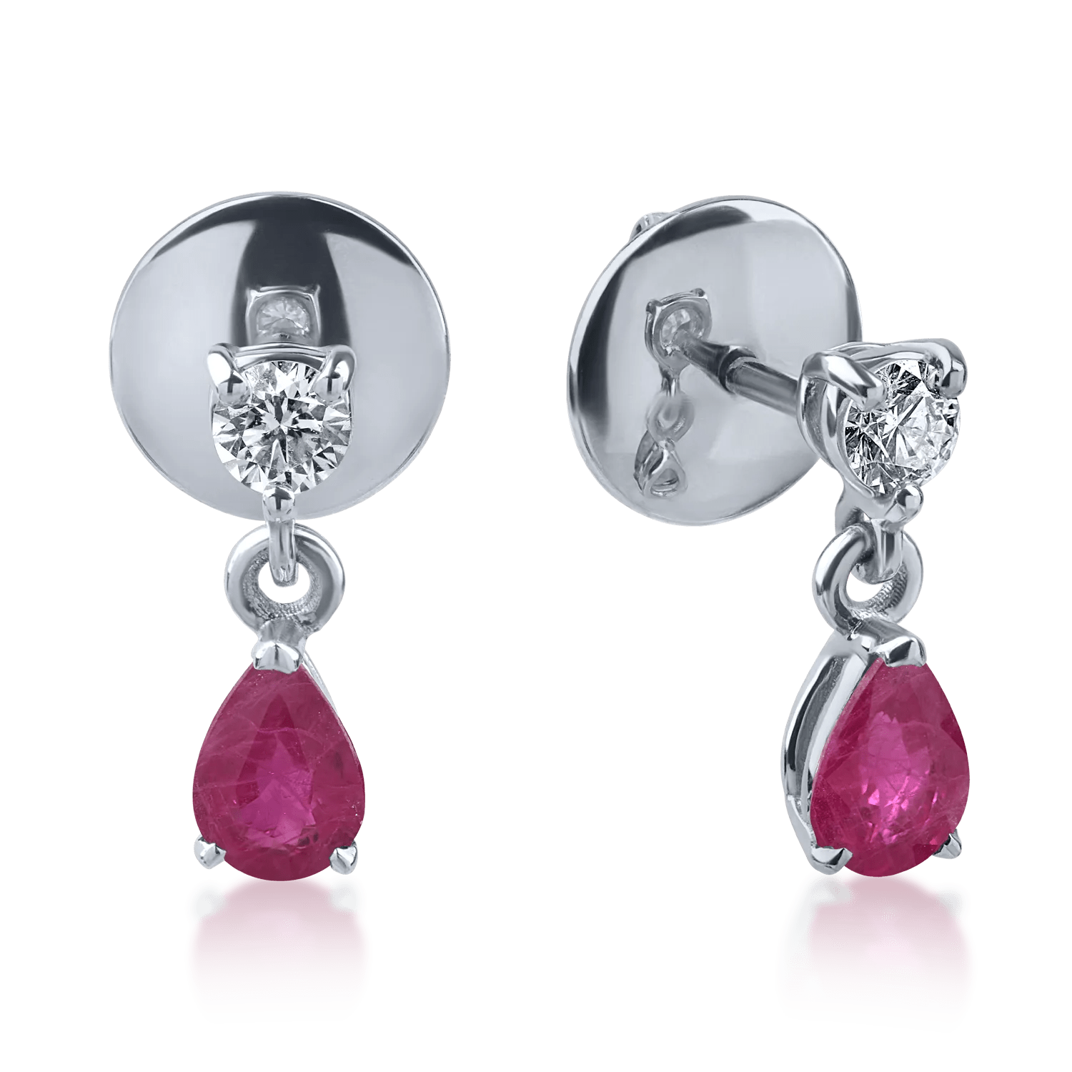 Cercei din aur alb cu rubine de 0.8ct și diamante de 0.2ct Cercei din aur alb cu rubine de 0.8ct și diamante de 0.2ct