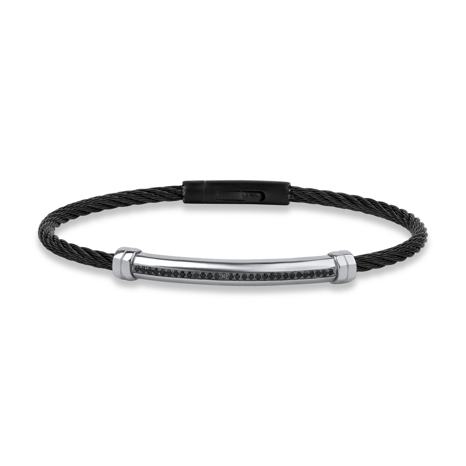 Brățară din aur alb și oțel cu diamante negre 0.15ct pentru bărbați Brățară din aur alb și oțel cu diamante negre 0.15ct pentru bărbați