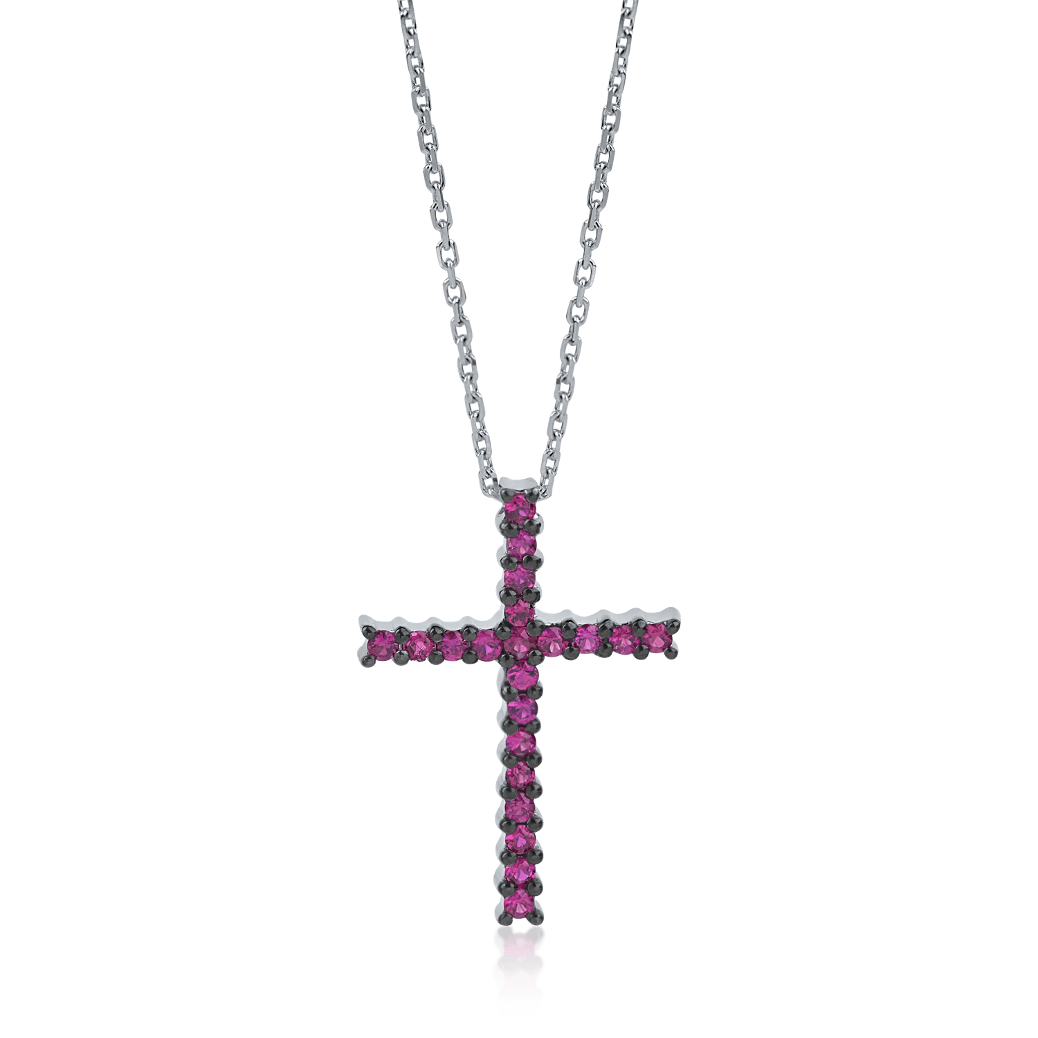 Lanț cu pandantiv cruce din aur alb și rubine 0.42ct Lanț cu pandantiv cruce din aur alb și rubine 0.42ct
