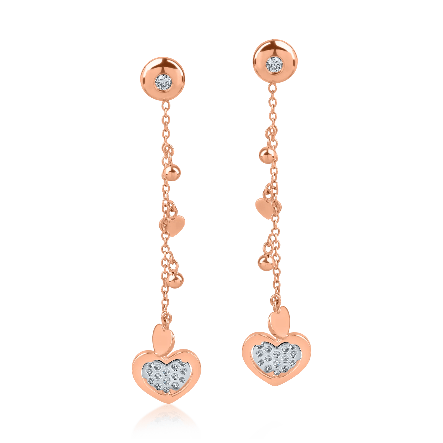 Cercei inimi din aur roz cu 0.22ct diamante Cercei inimi din aur roz cu 0.22ct diamante