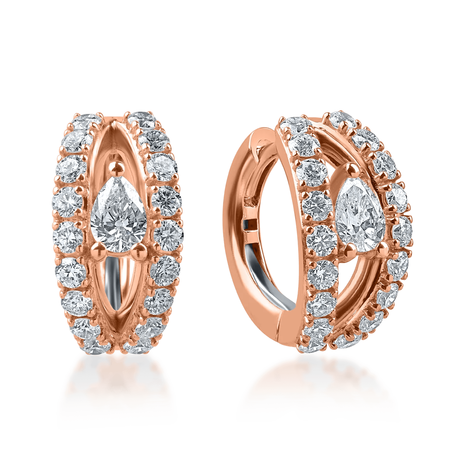 Cercei din aur roz cu diamante pear și rotunde de 1.07ct Cercei din aur roz cu diamante pear și rotunde de 1.07ct