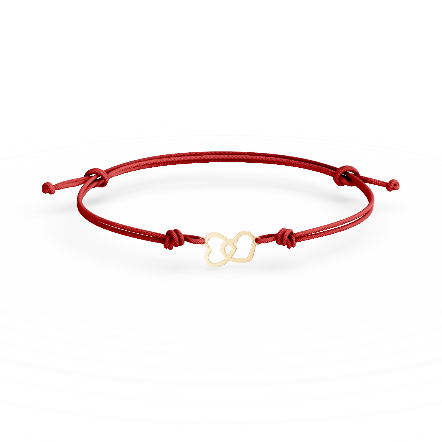 Brăţară cu şnur şi pandantiv inimioare din aur galben Brăţară cu şnur şi pandantiv inimioare din aur galben