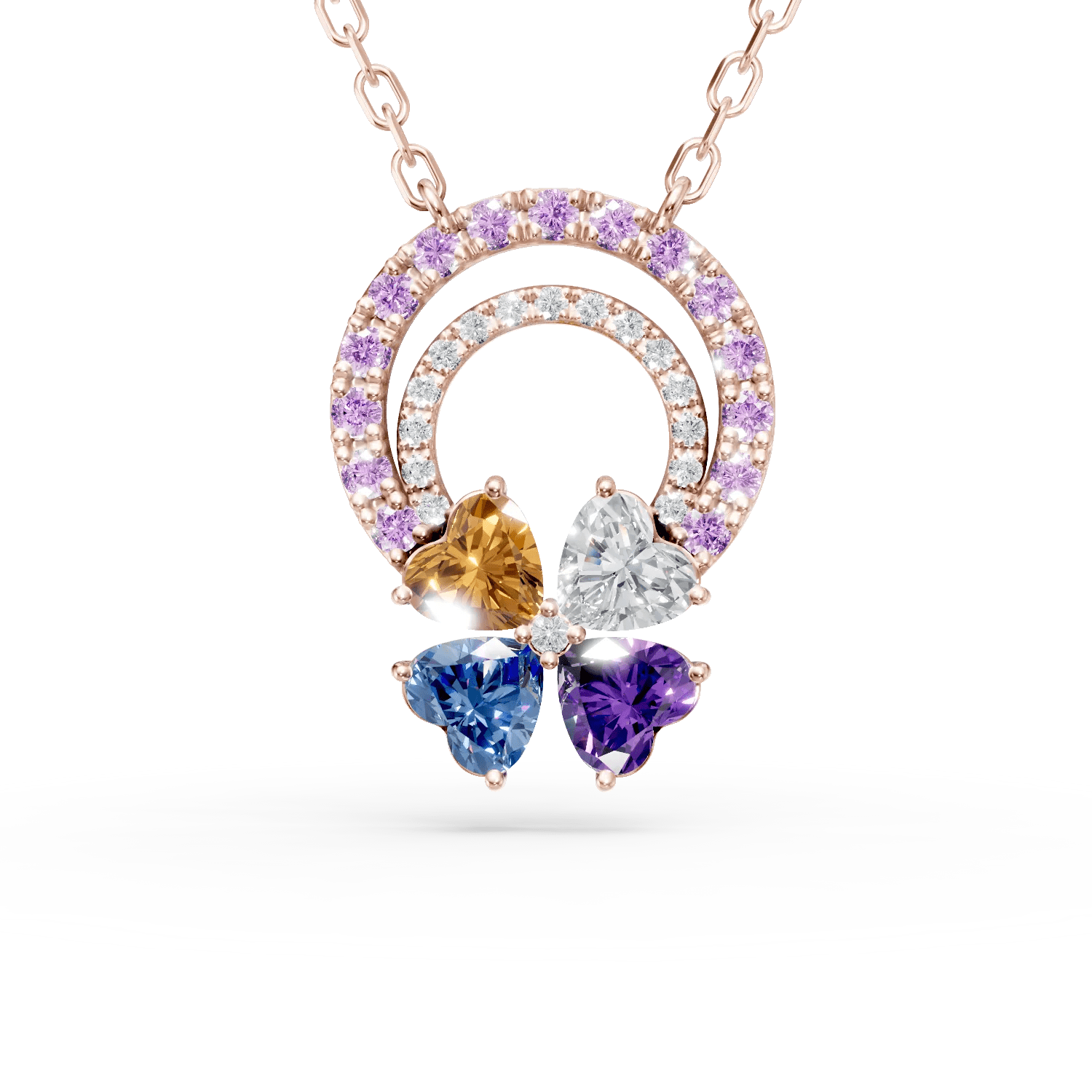 Lanț cu pandantiv floare din aur roz cu pietre prețioase de 0.7ct Lanț cu pandantiv floare din aur roz cu pietre prețioase de 0.7ct
