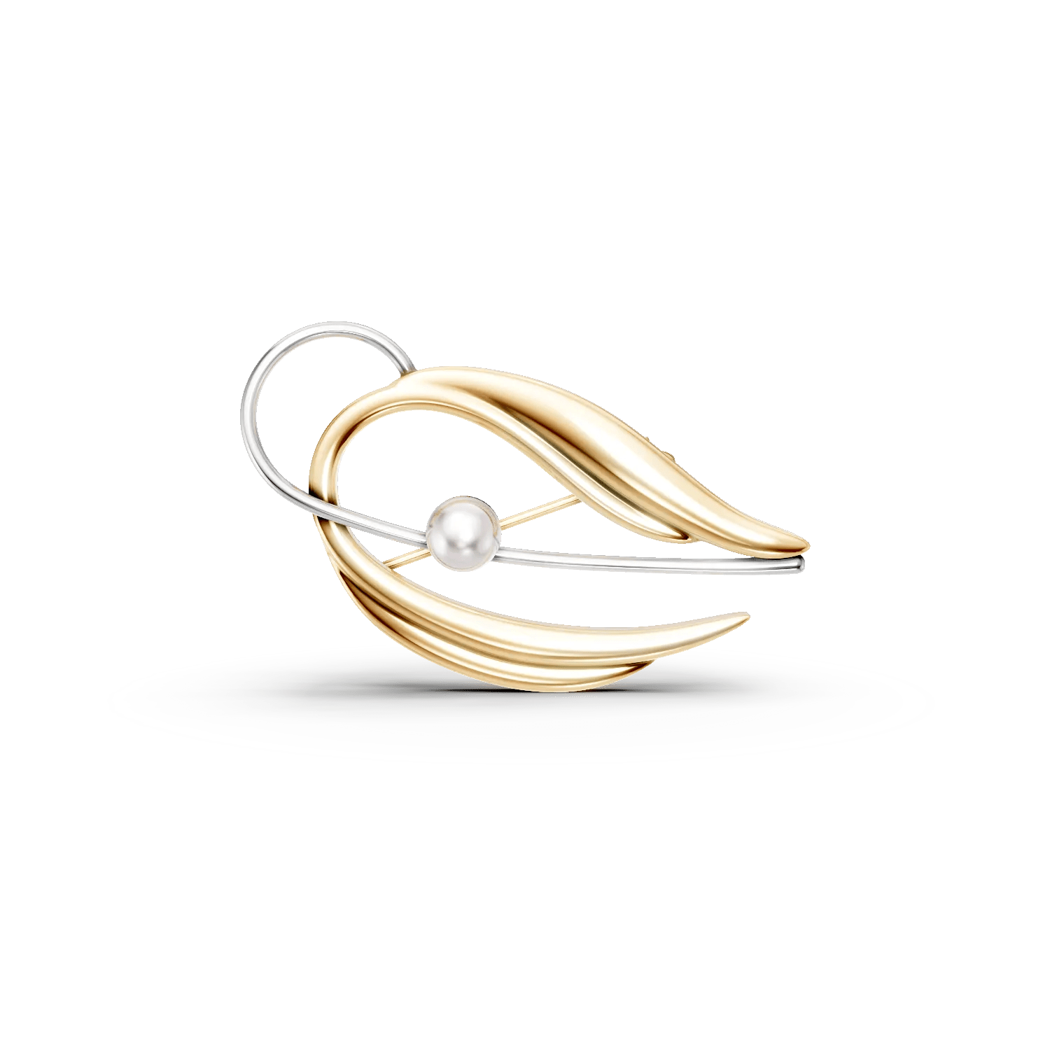 Broșă din aur alb-galben cu perlă sintetică Broșă din aur alb-galben cu perlă sintetică