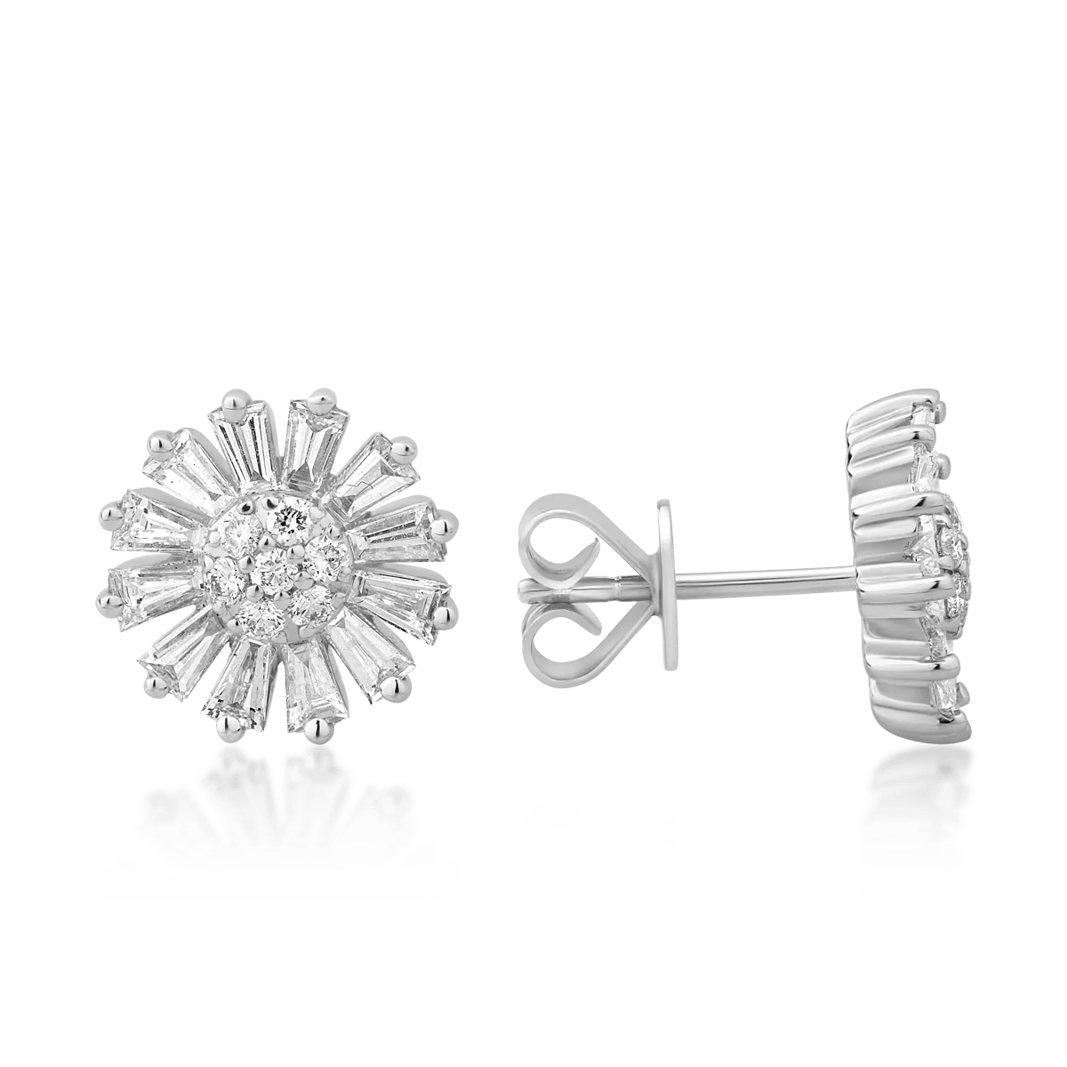 Cercei florali din aur alb cu diamante – eleganță pură Cercei florali din aur alb cu diamante - eleganță pură
