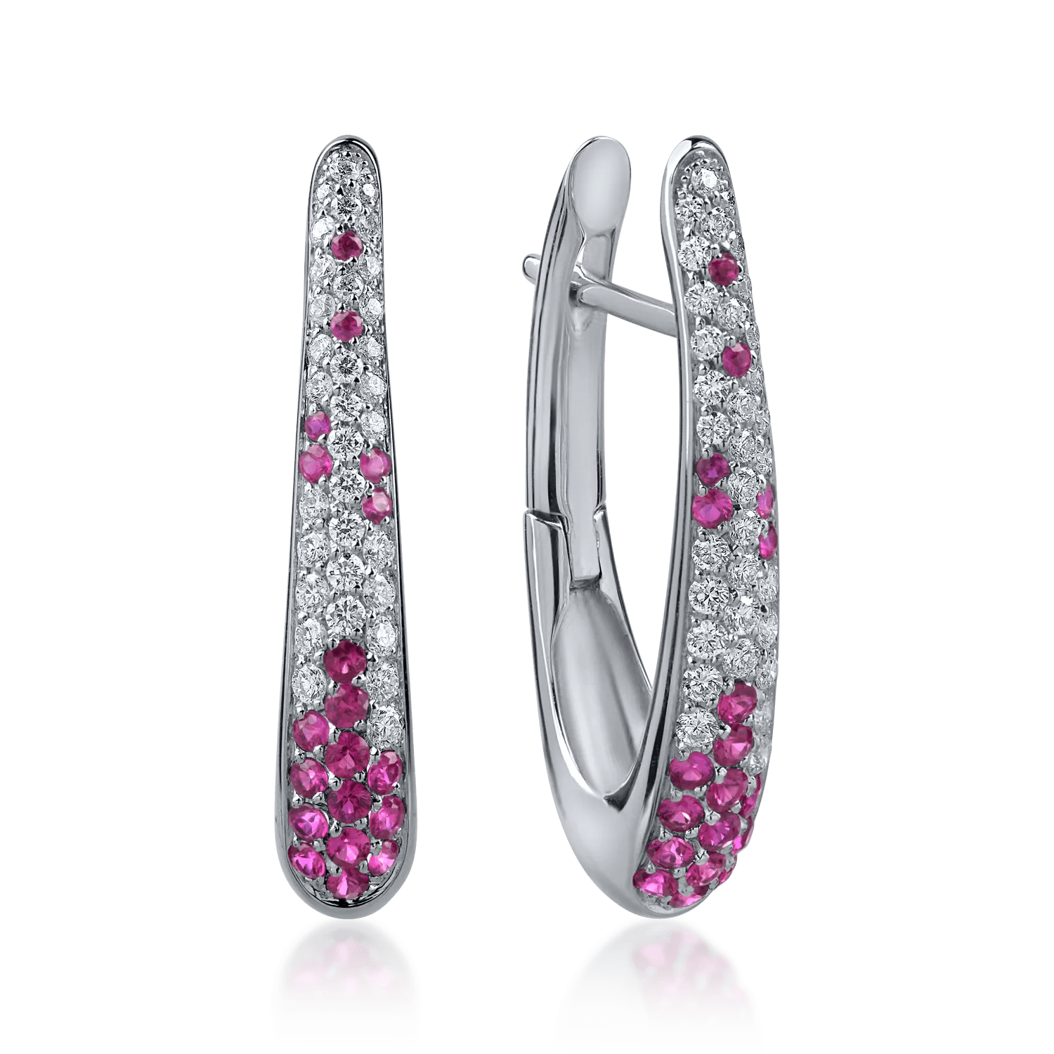 Cercei din aur alb cu rubine de 0.5ct și diamante de 0.4ct Cercei din aur alb cu rubine de 0.5ct și diamante de 0.4ct