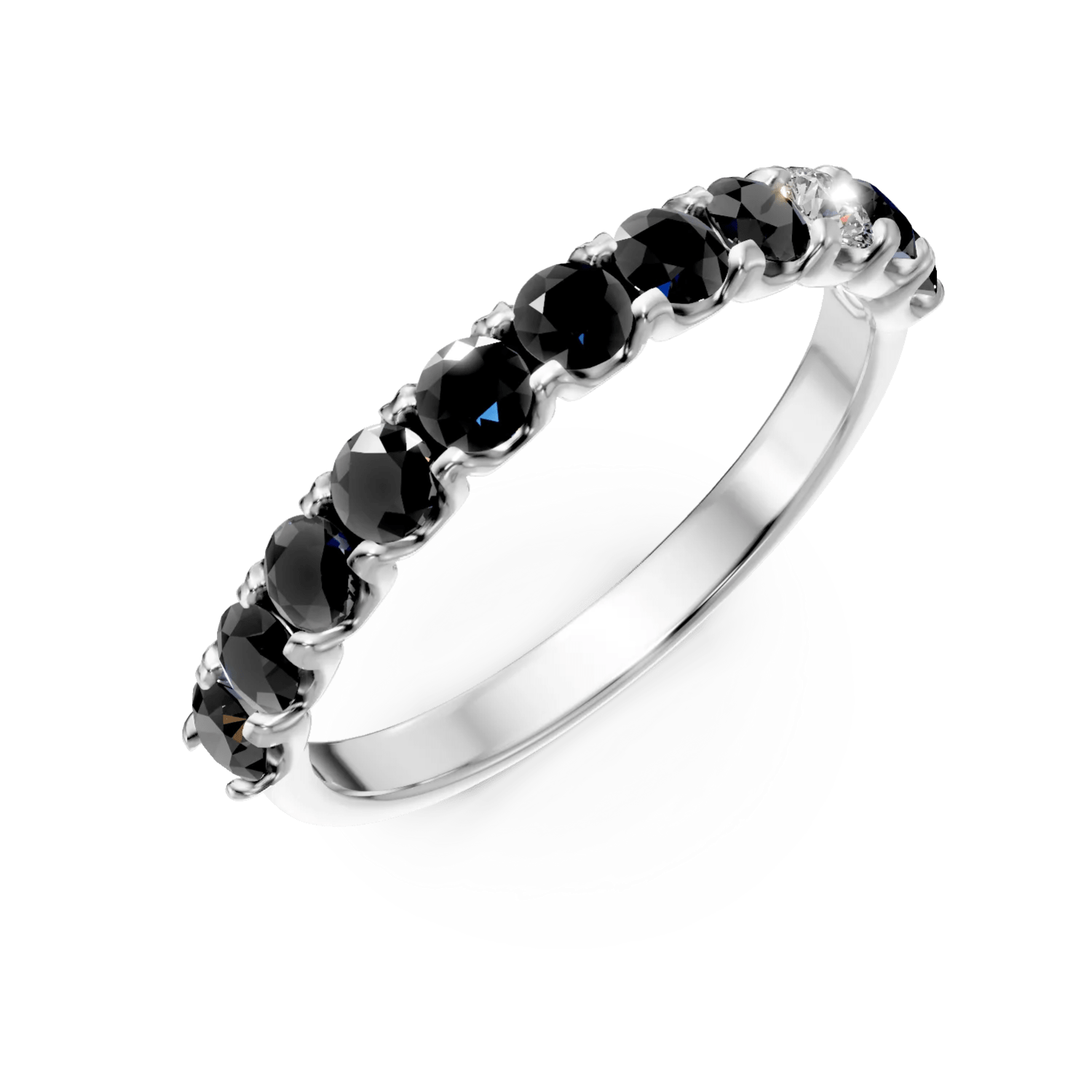 Inel semi eternity din aur alb cu diamante negre și incolore de 0.97ct Inel semi eternity din aur alb cu diamante negre și incolore de 0.97ct