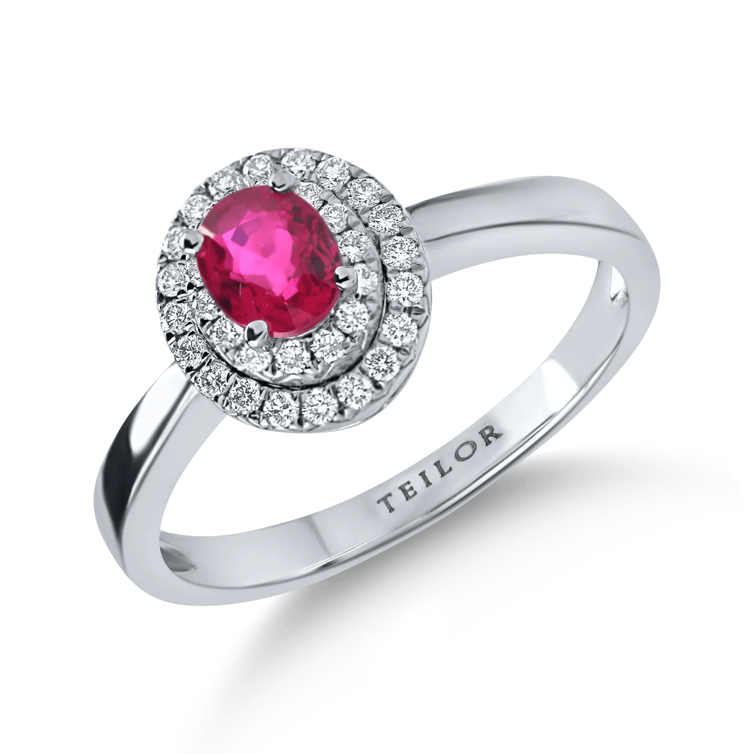 Inel din aur alb cu rubin oval şi diamante de 0.7ct – Teilor Inel din aur alb cu rubin oval şi diamante de 0.7ct – Teilor